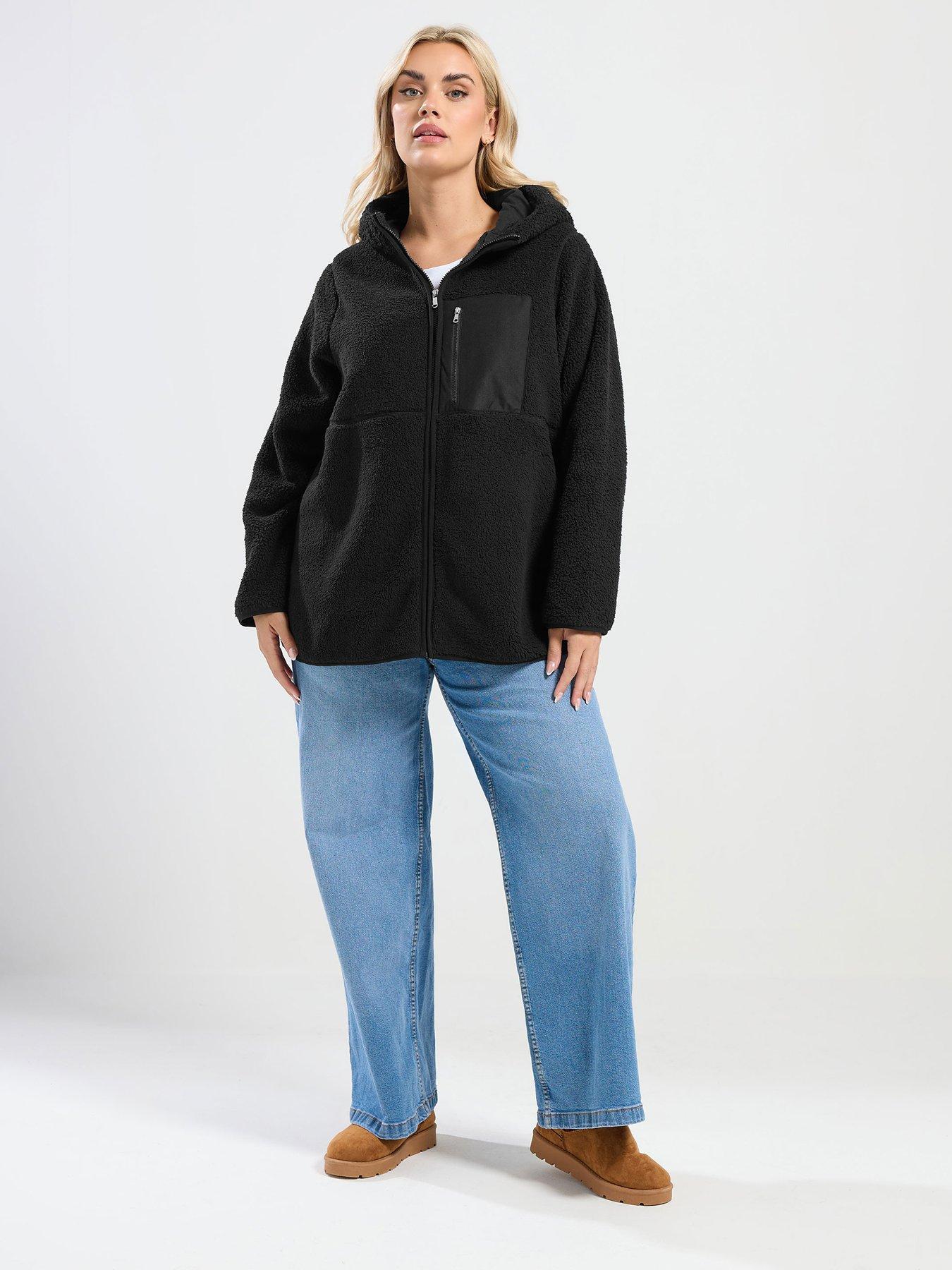 Image 3 of 5 of Yours Curve Hooded Nylon Pocket Fleece - Black