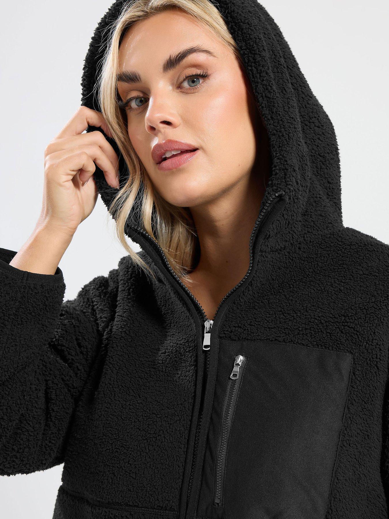 Image 4 of 5 of Yours Curve Hooded Nylon Pocket Fleece - Black