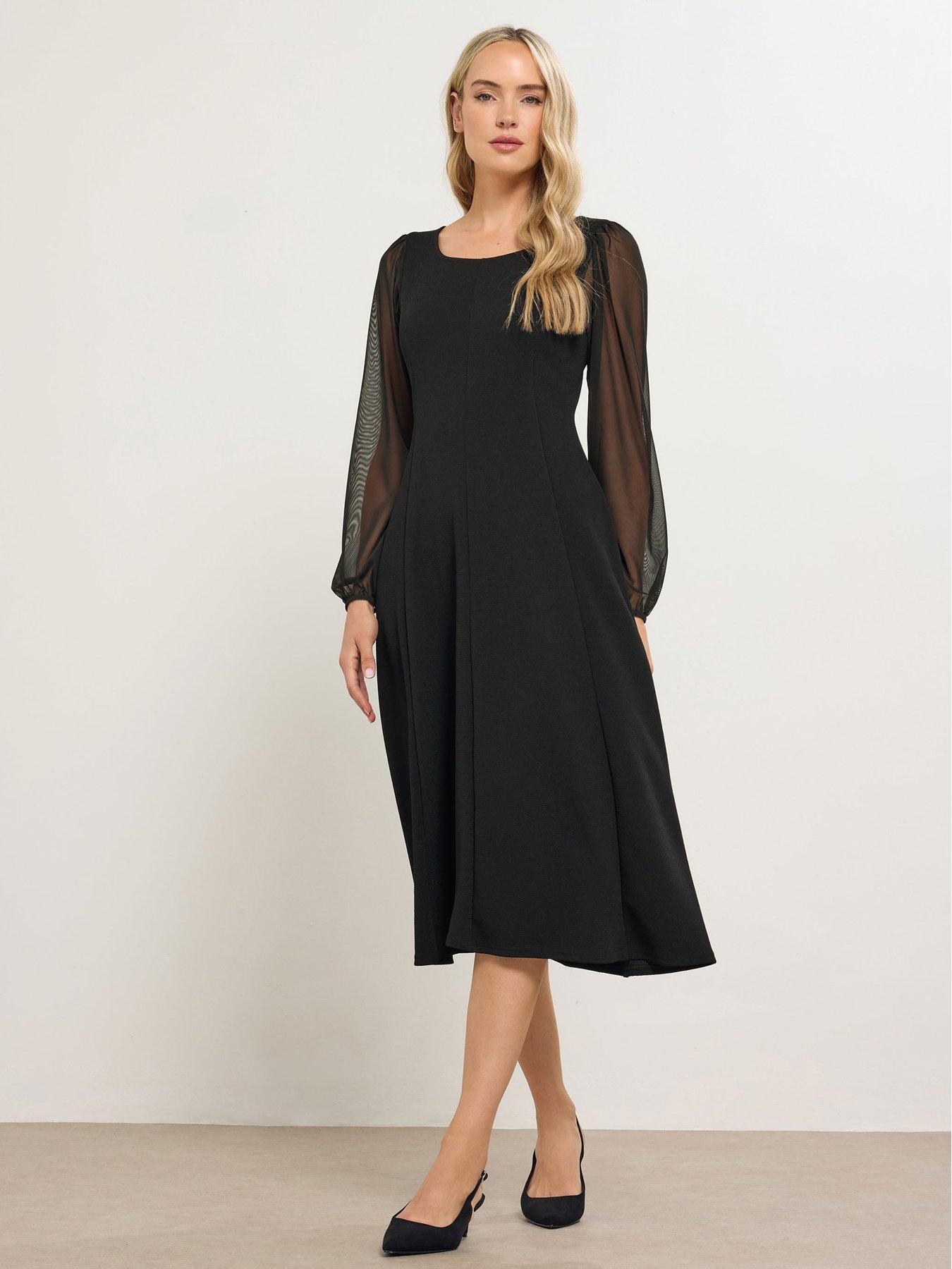 undefined Mesh Sleeve Corset Midi Dress - Black