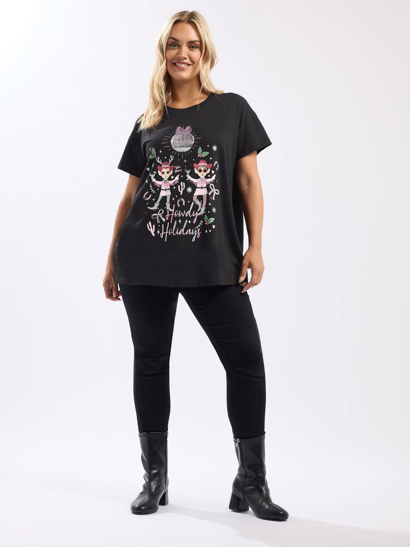 Image 3 of 4 of Yours Curve Short Sleeve Novelty Howdy T-Shirt - Black