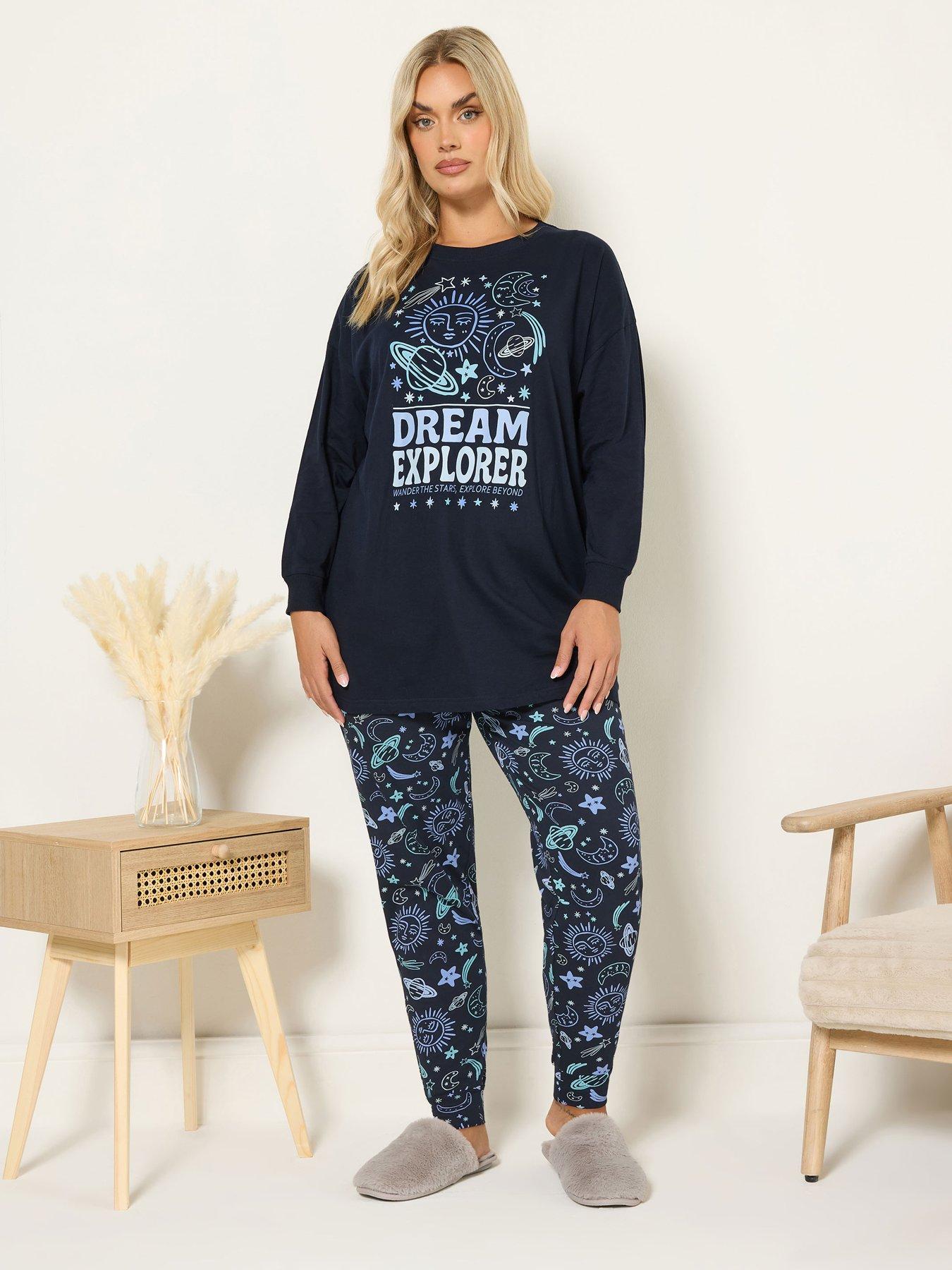 Yours Curve Dream Explorer Cuffed Pyjama Set - Blue