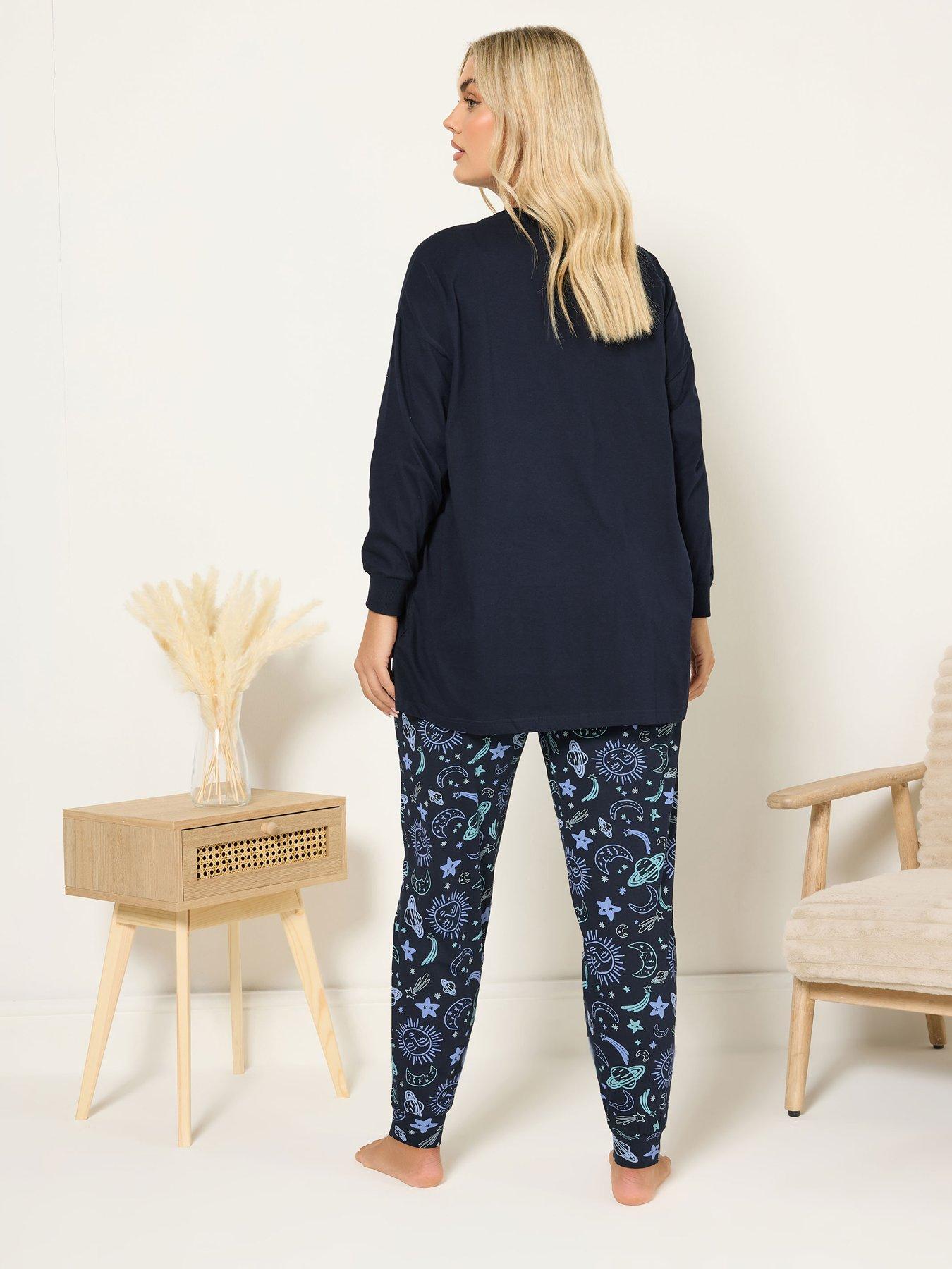 Image 2 of 4 of Yours Curve Dream Explorer Cuffed Pyjama Set - Blue