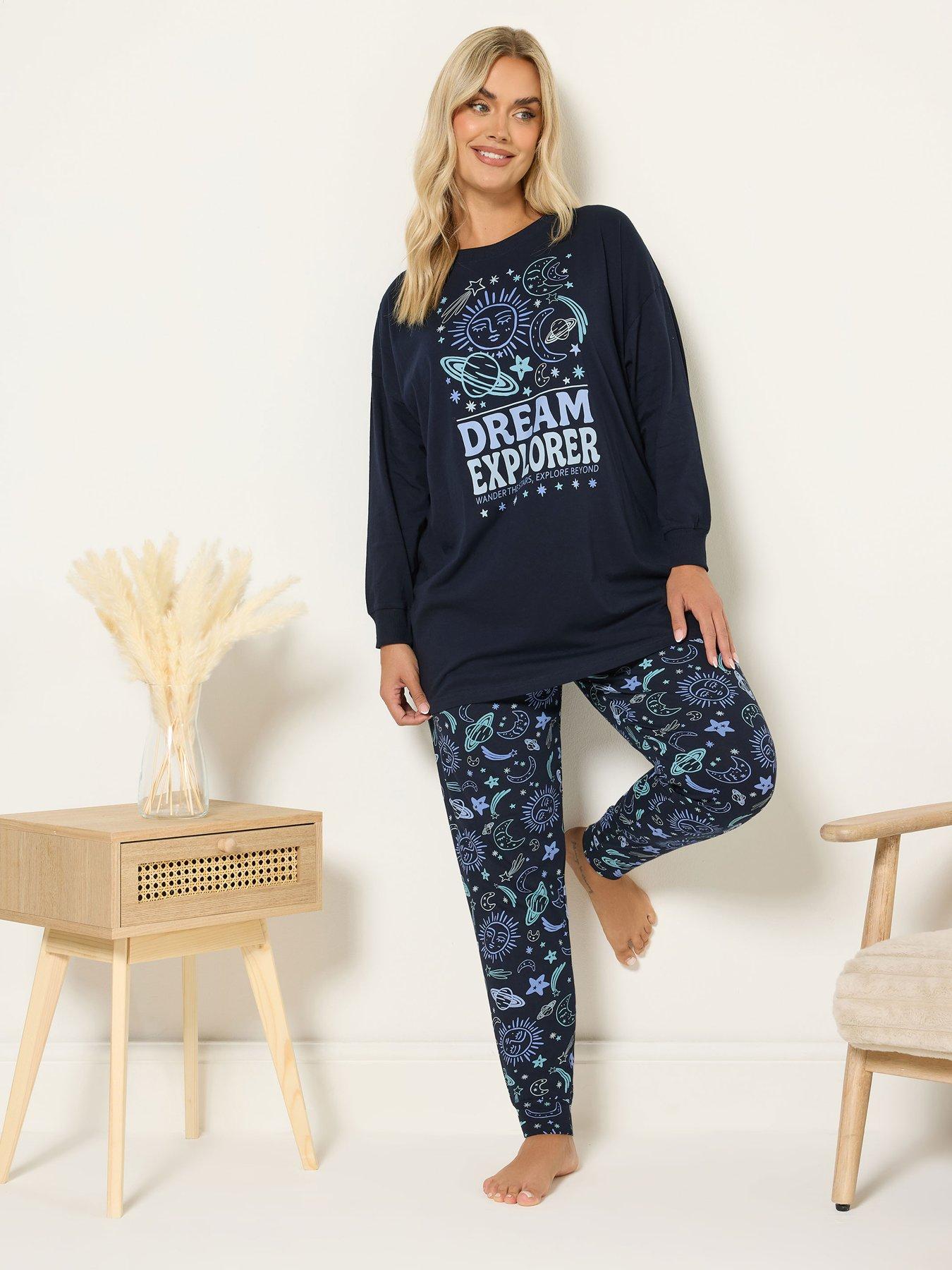 Image 3 of 4 of Yours Curve Dream Explorer Cuffed Pyjama Set - Blue