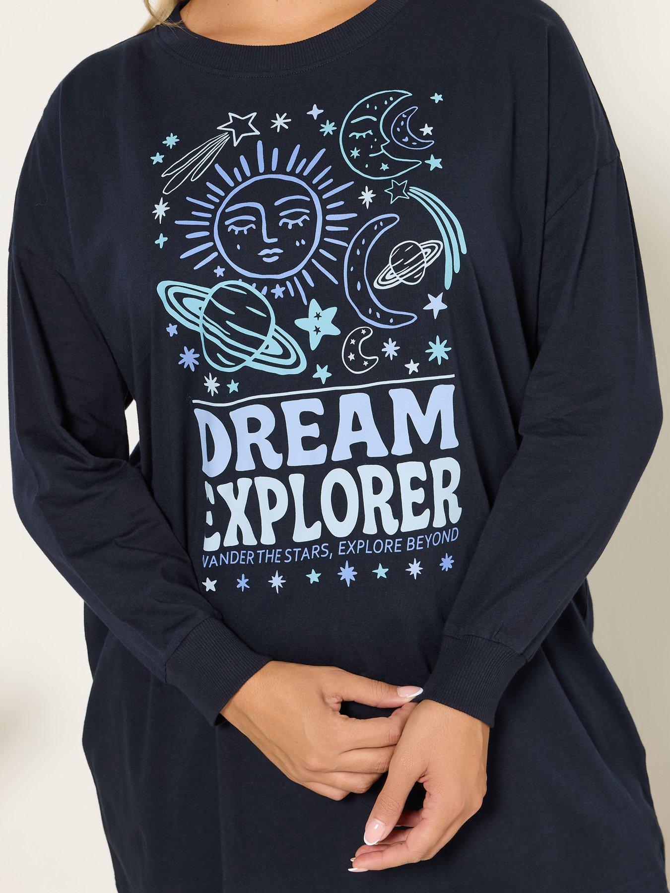 Image 4 of 4 of Yours Curve Dream Explorer Cuffed Pyjama Set - Blue
