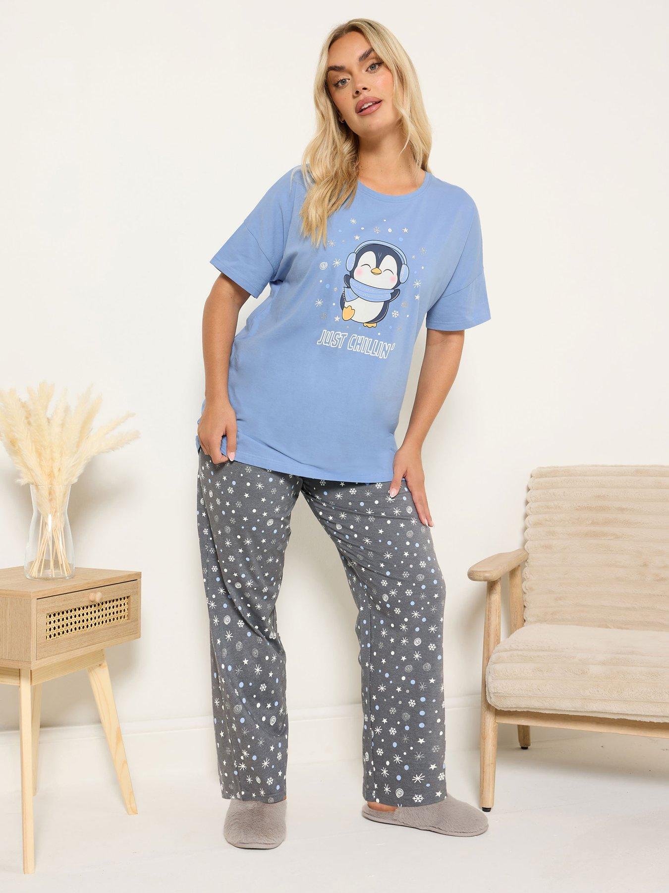 Yours Curve Just Chillin' Wide Leg Pyjama Set - Blue