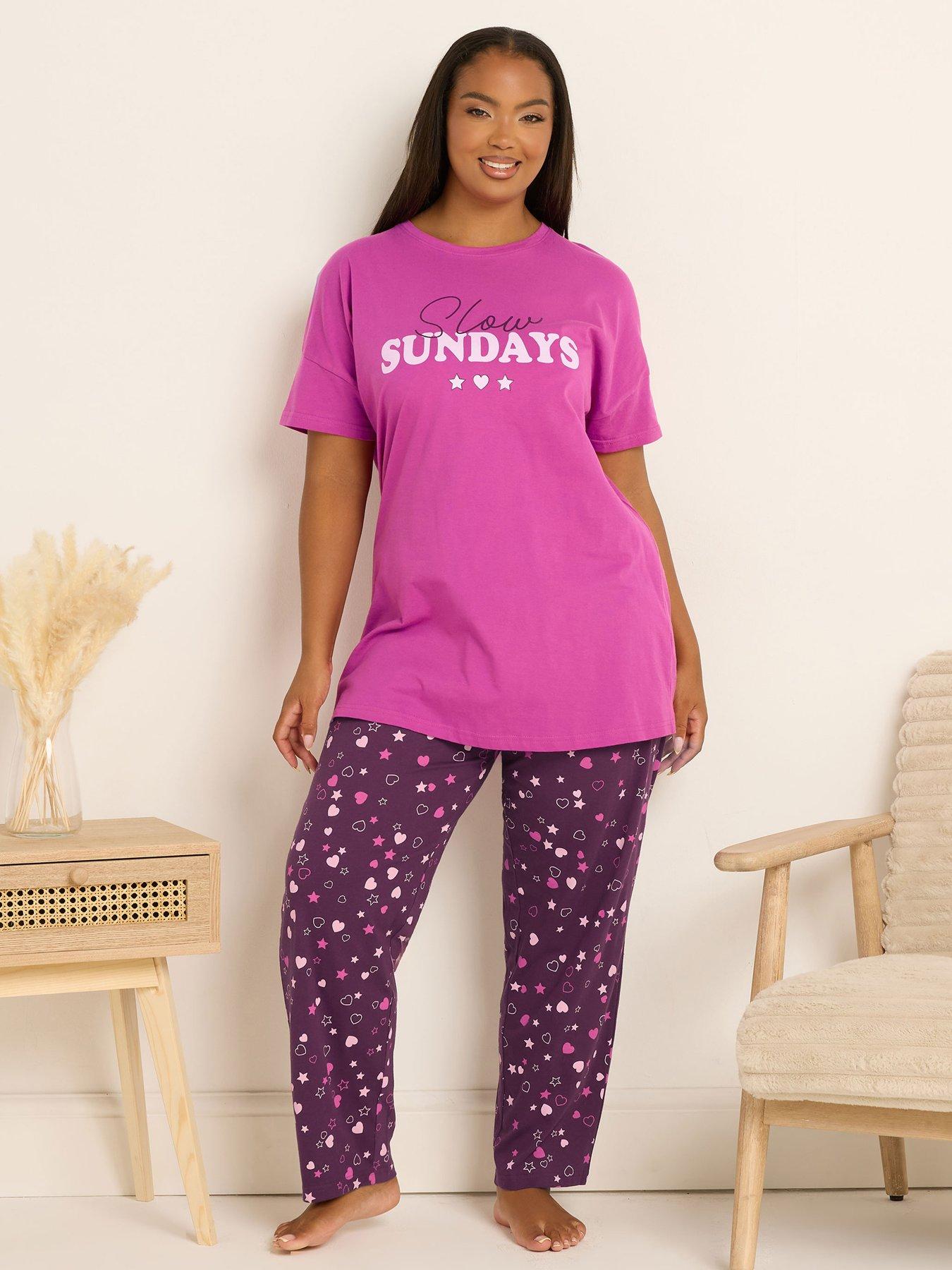 Image 1 of 4 of Yours Curve Slow Sunday Wide Leg Pyjama Set - Pink