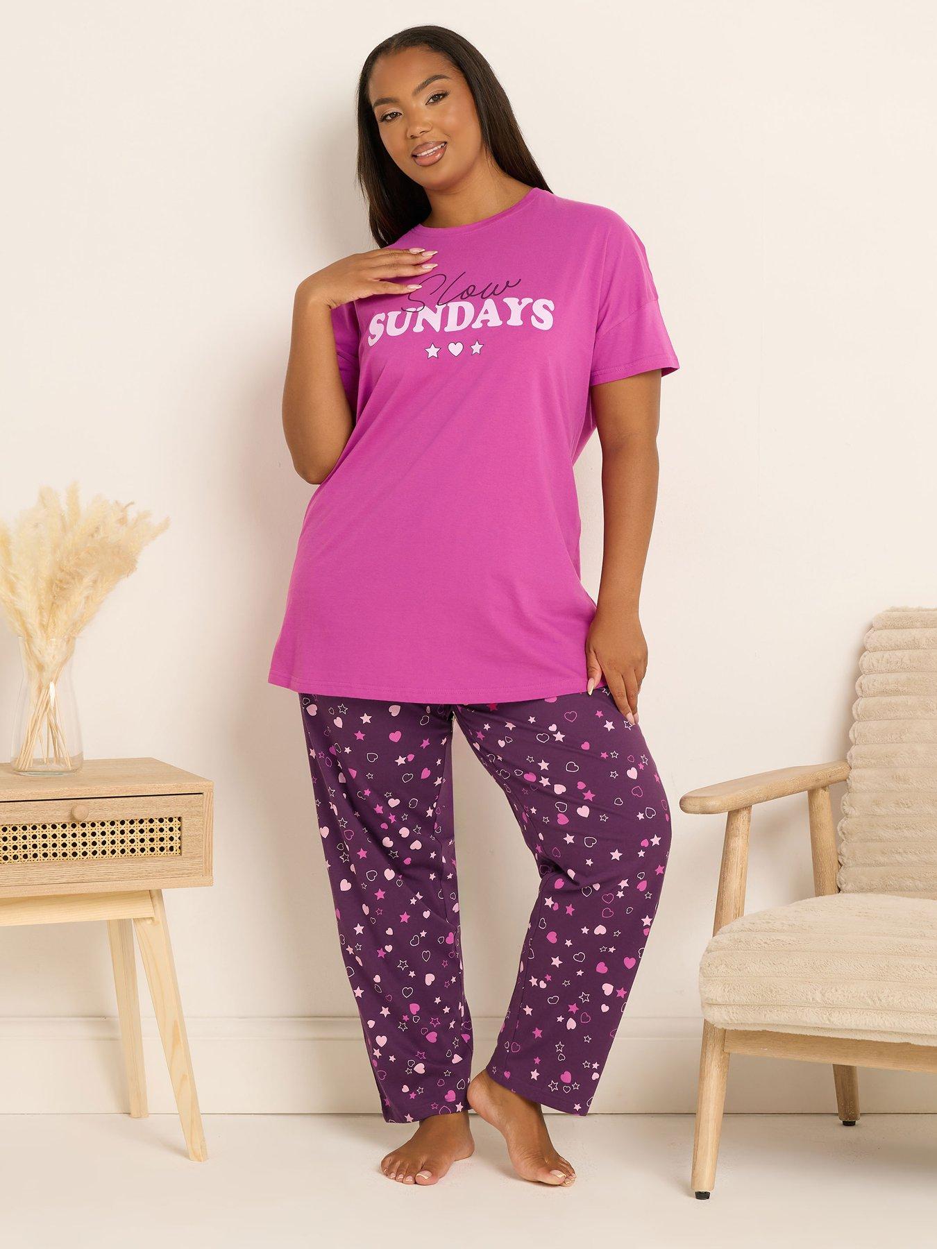Image 3 of 4 of Yours Curve Slow Sunday Wide Leg Pyjama Set - Pink