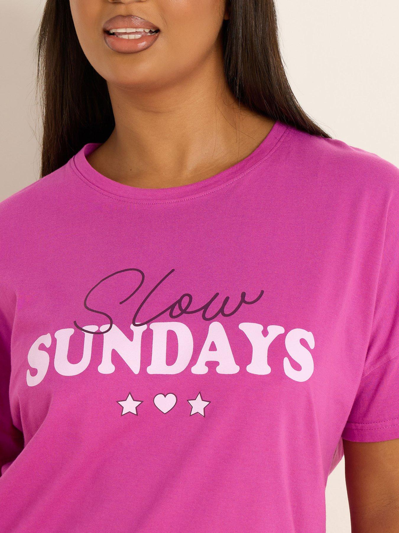 Image 4 of 4 of Yours Curve Slow Sunday Wide Leg Pyjama Set - Pink