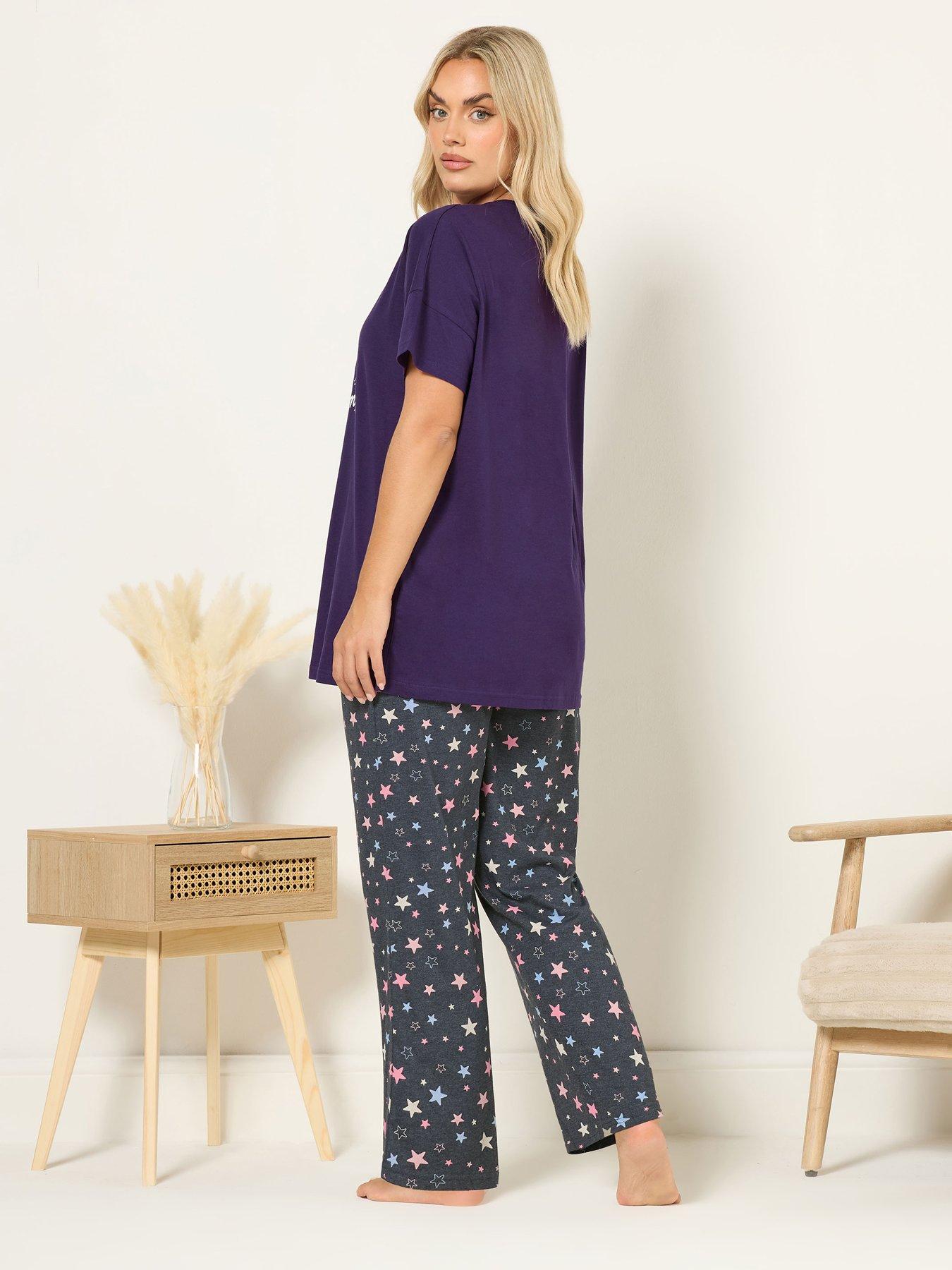 Image 2 of 4 of Yours Curve Koalaty Time Wide Leg Pyjama Set - Purple