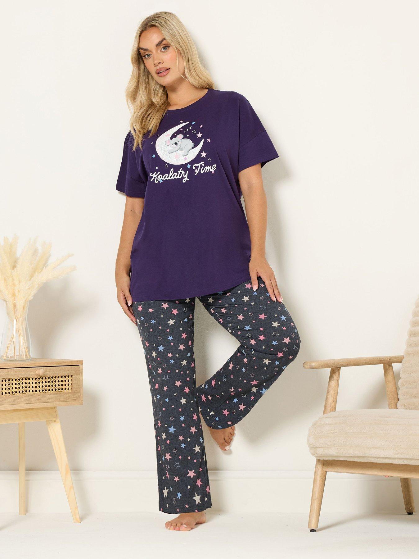 Image 3 of 4 of Yours Curve Koalaty Time Wide Leg Pyjama Set - Purple