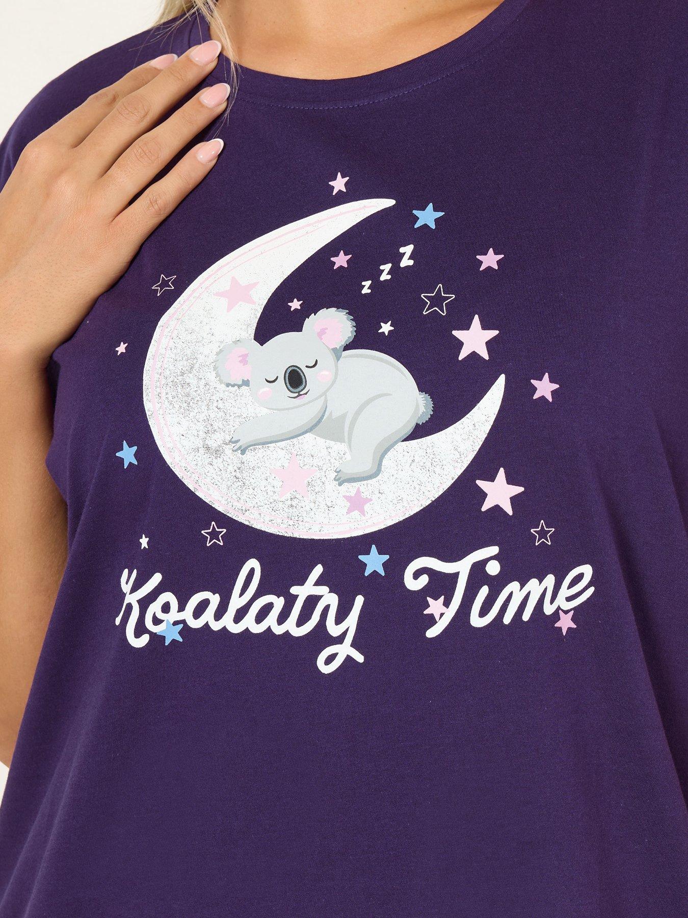 Image 4 of 4 of Yours Curve Koalaty Time Wide Leg Pyjama Set - Purple