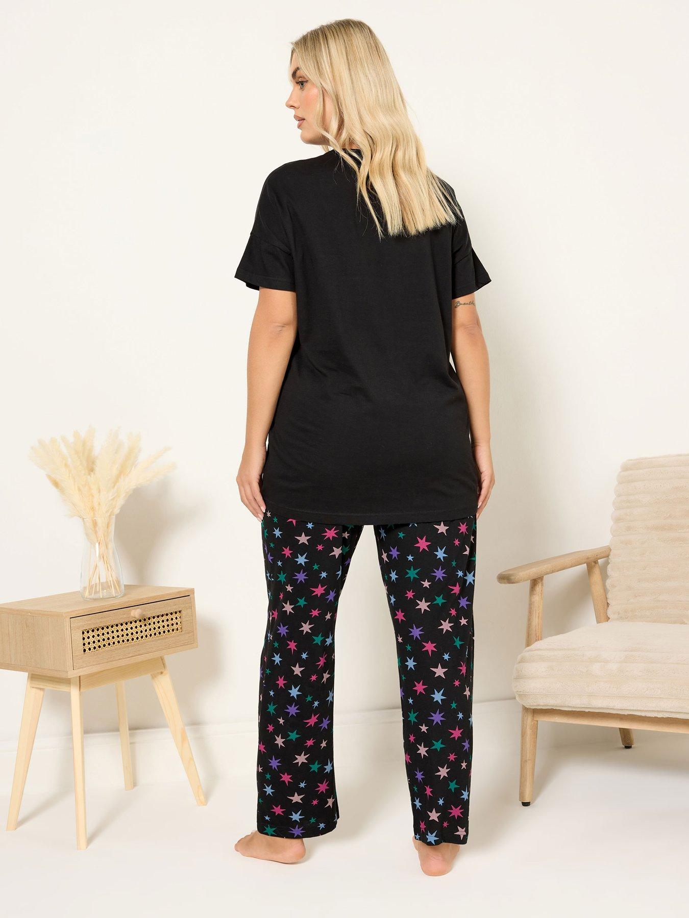 Image 2 of 4 of Yours Curve Sparkle Shine Wide Leg Pyjama Set - Black