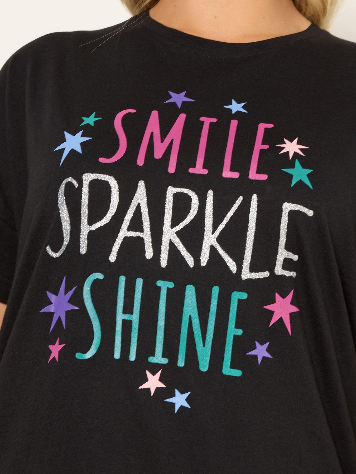 Image 4 of 4 of Yours Curve Sparkle Shine Wide Leg Pyjama Set - Black