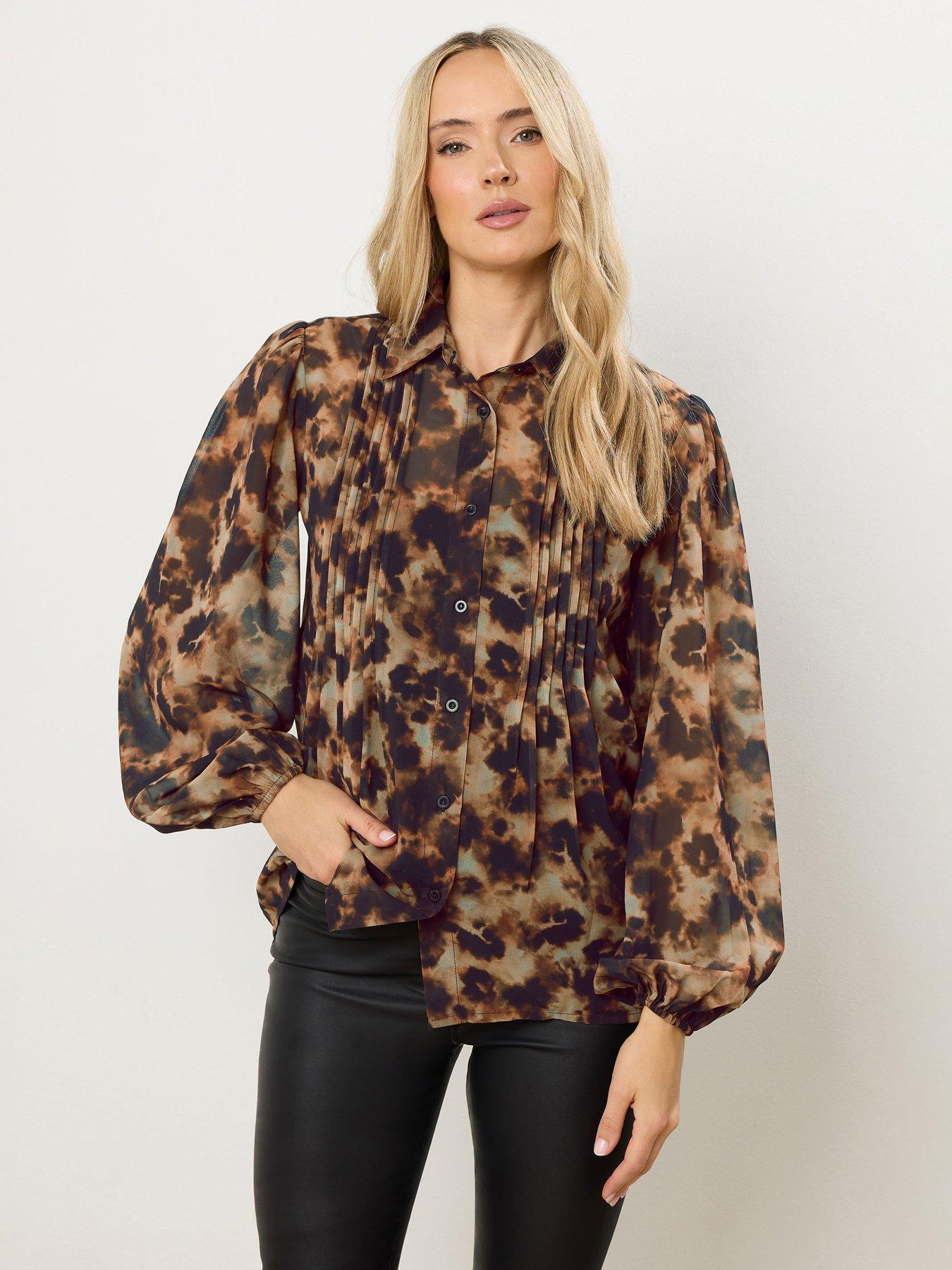 Image 1 of 4 of Long Tall Sally Tortoise Shell Pintuck Blouse - Natural