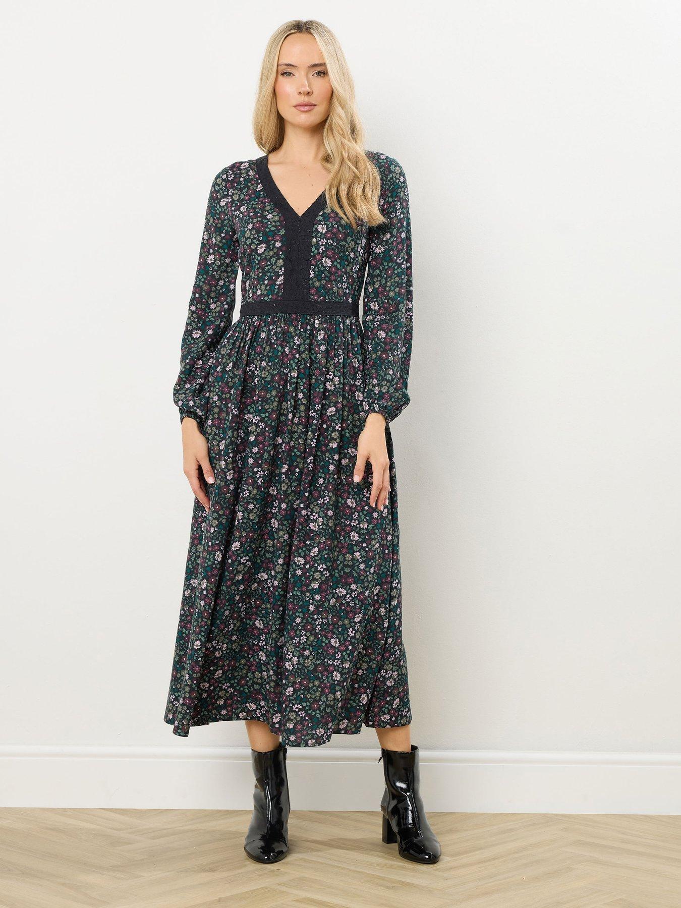 Long Tall Sally Ditsy Floral Lace Midi Dress - Black