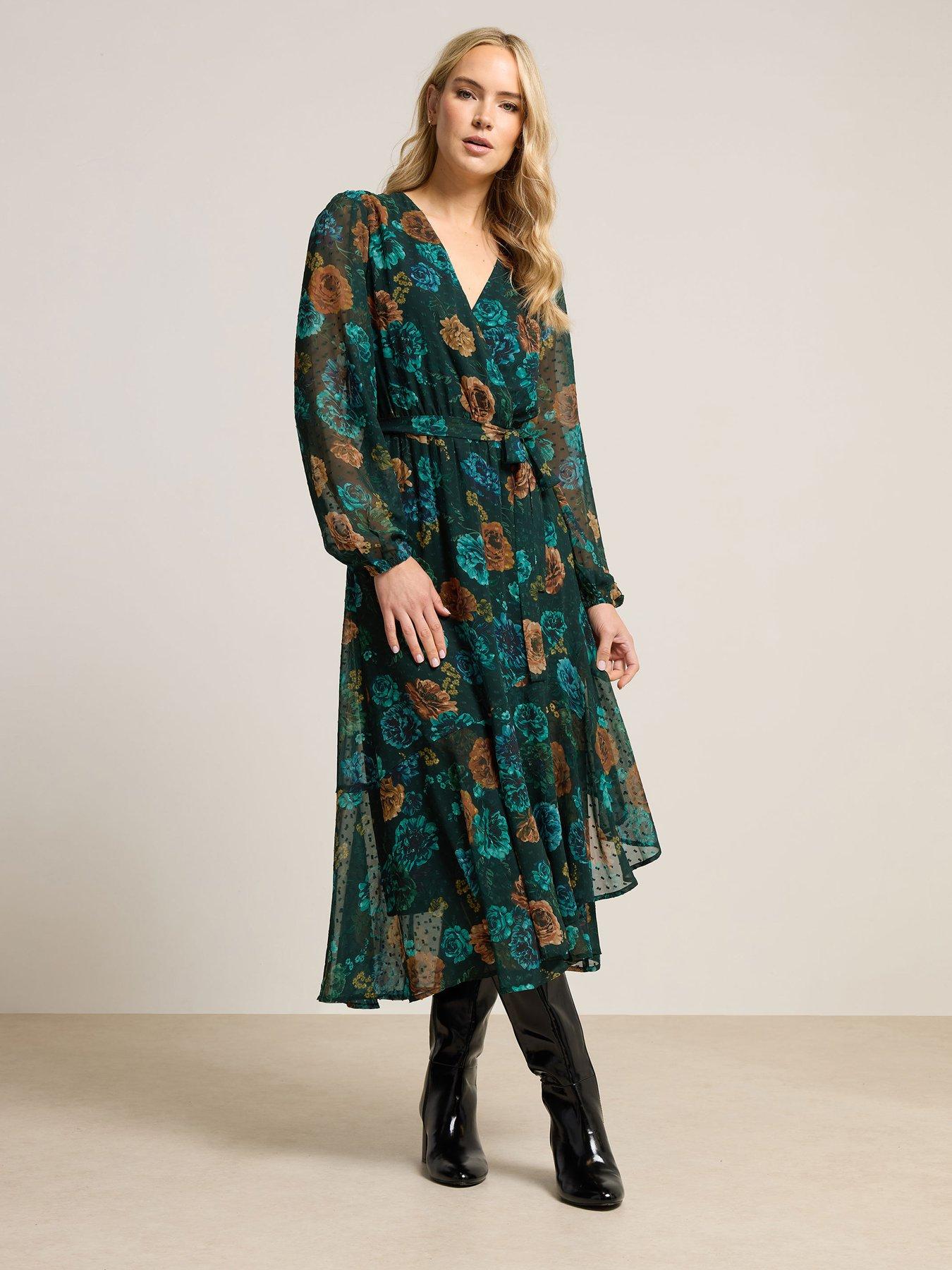  image of long-tall-sally-floral-dobby-wrap-midi-dress-blue