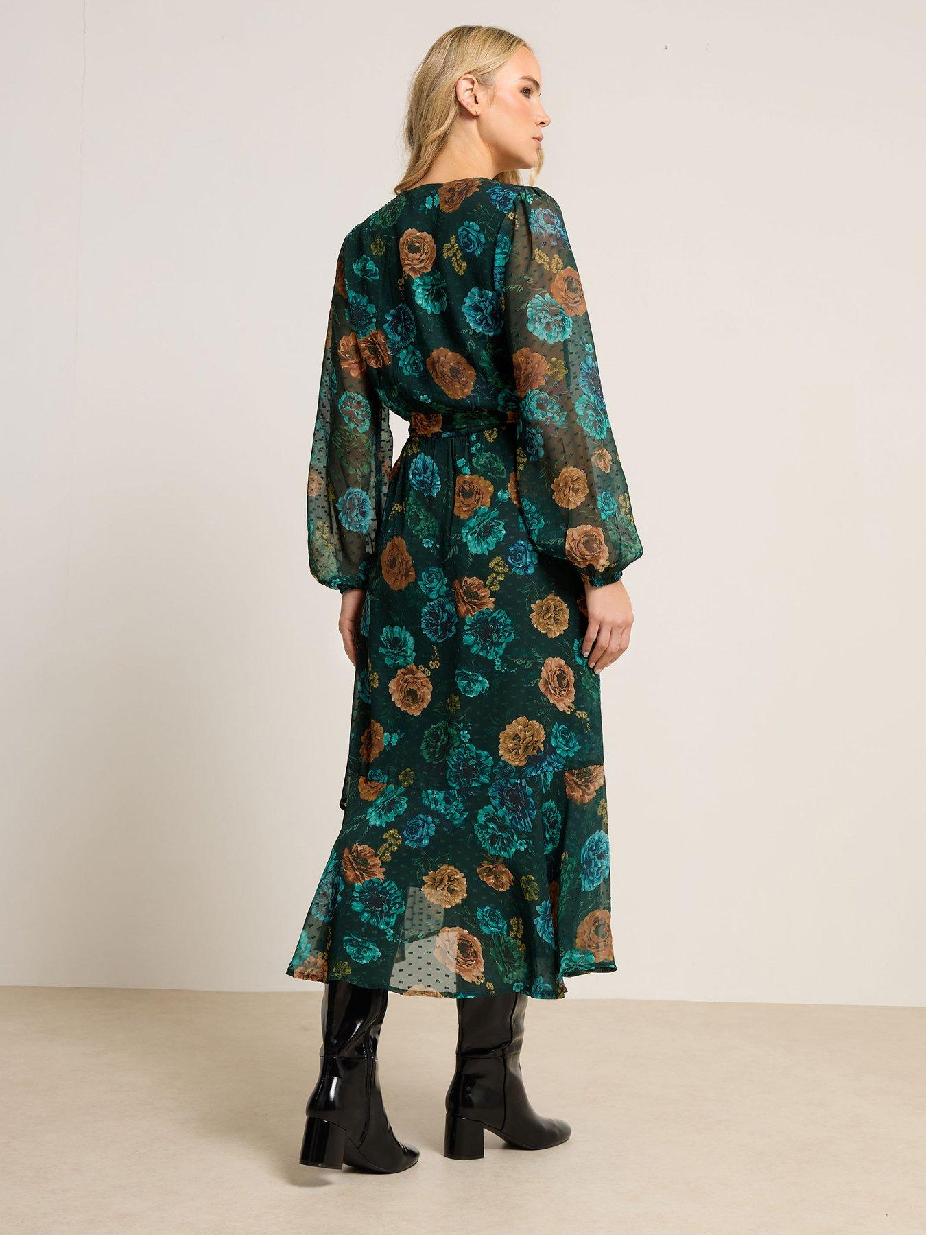  image of long-tall-sally-floral-dobby-wrap-midi-dress-blue