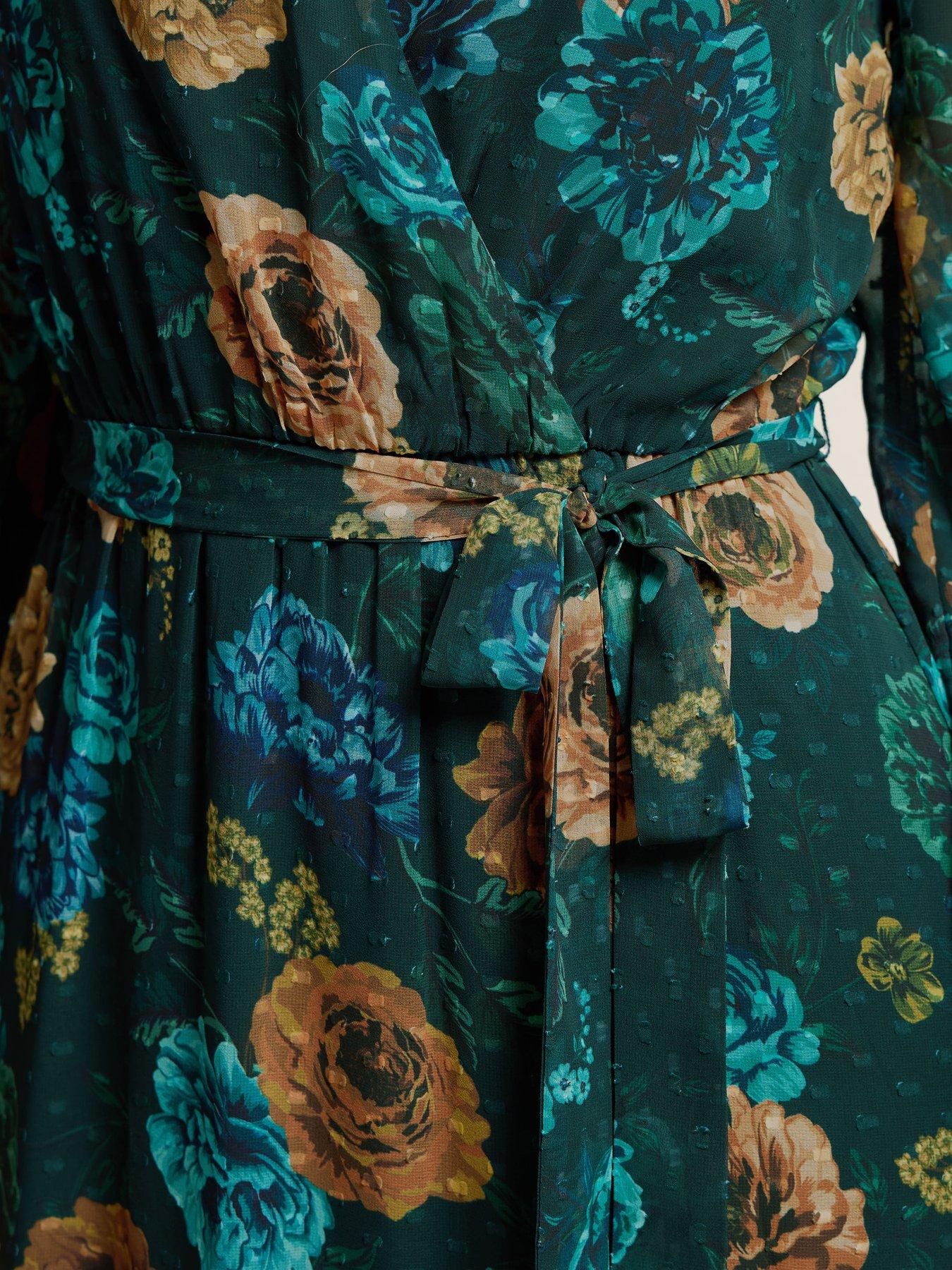  image of long-tall-sally-floral-dobby-wrap-midi-dress-blue