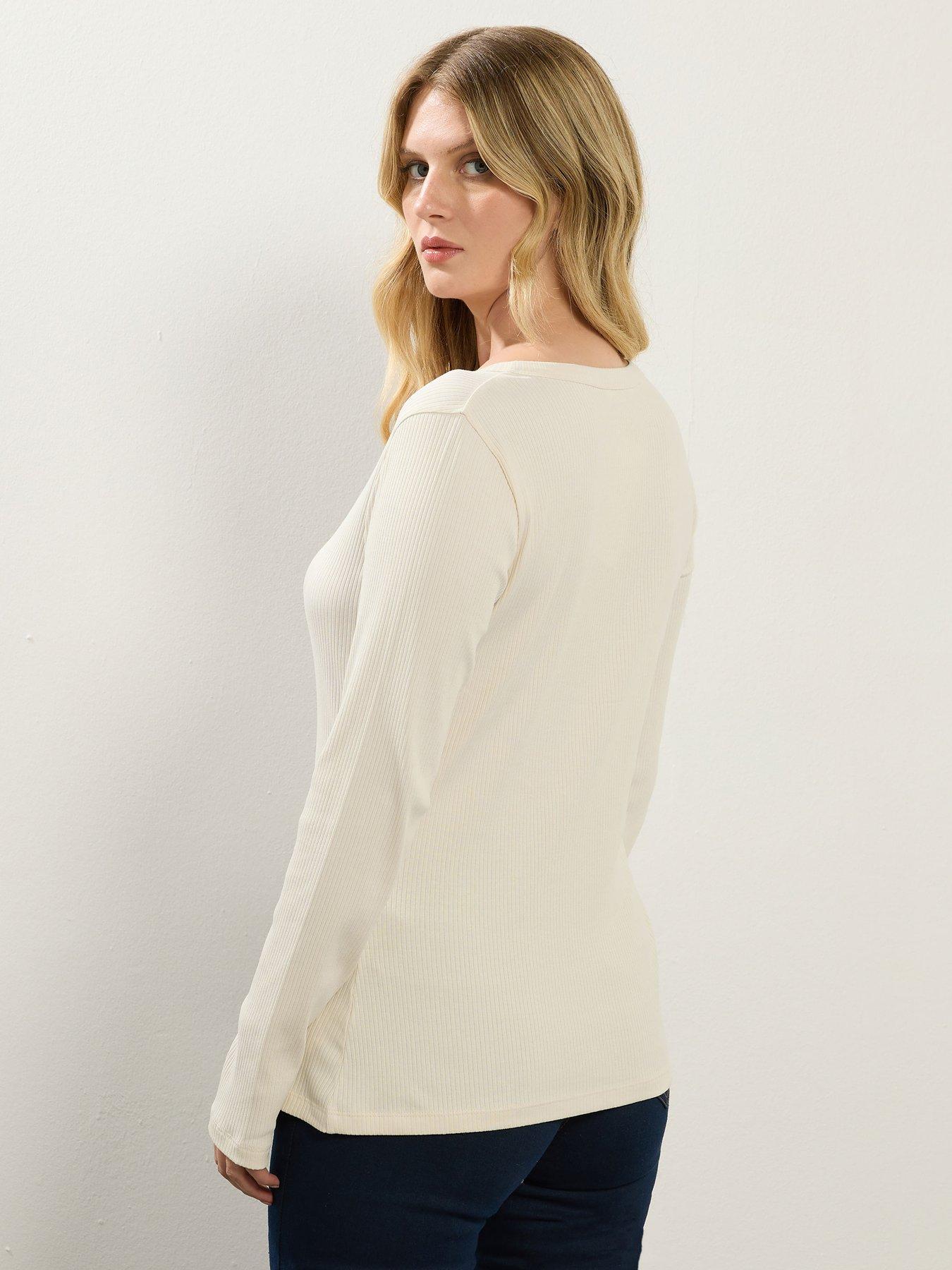 Image 2 of 4 of Long Tall Sally Sleeve Rib Henley Top - Ivory