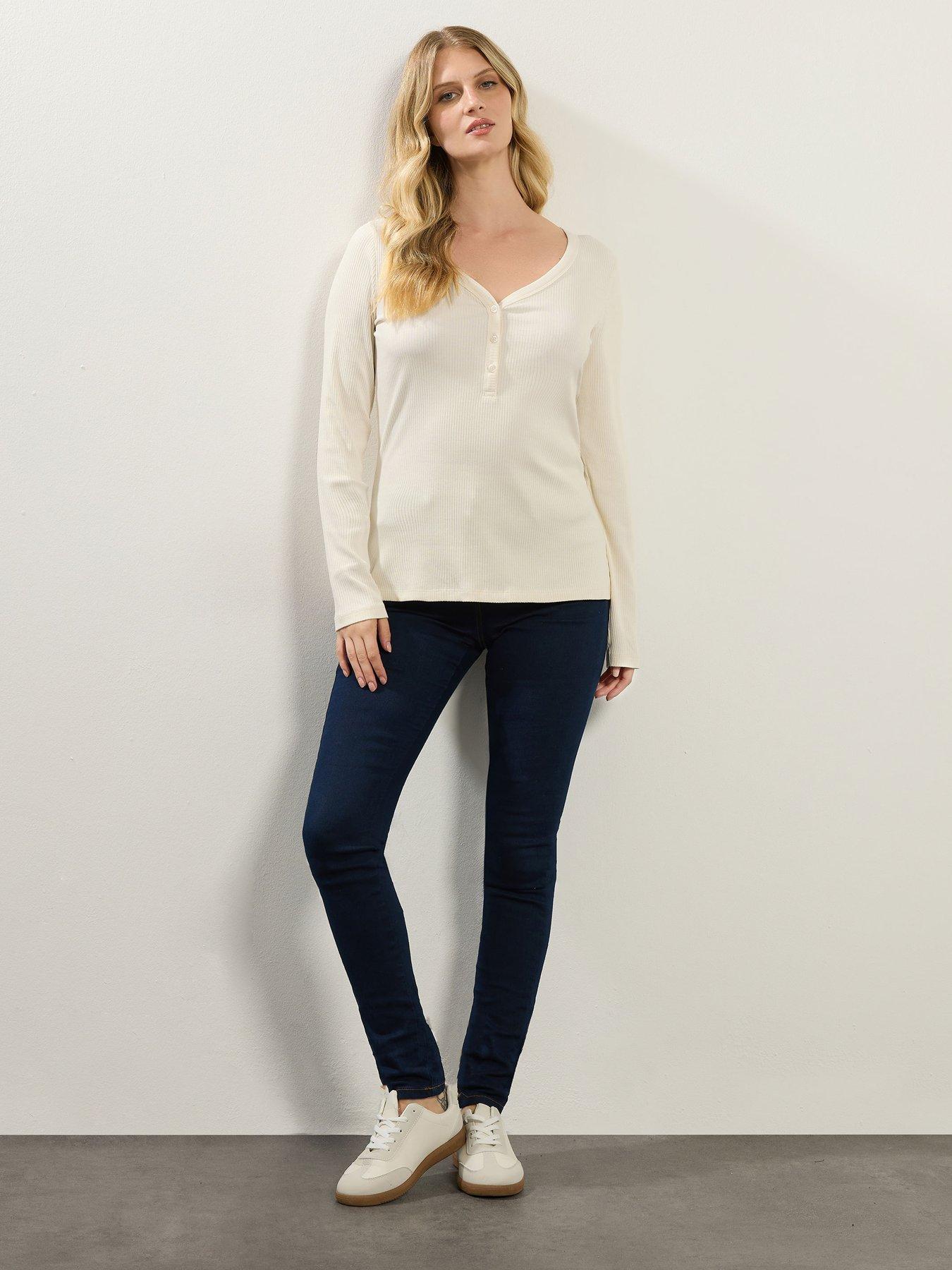 Image 3 of 4 of Long Tall Sally Sleeve Rib Henley Top - Ivory