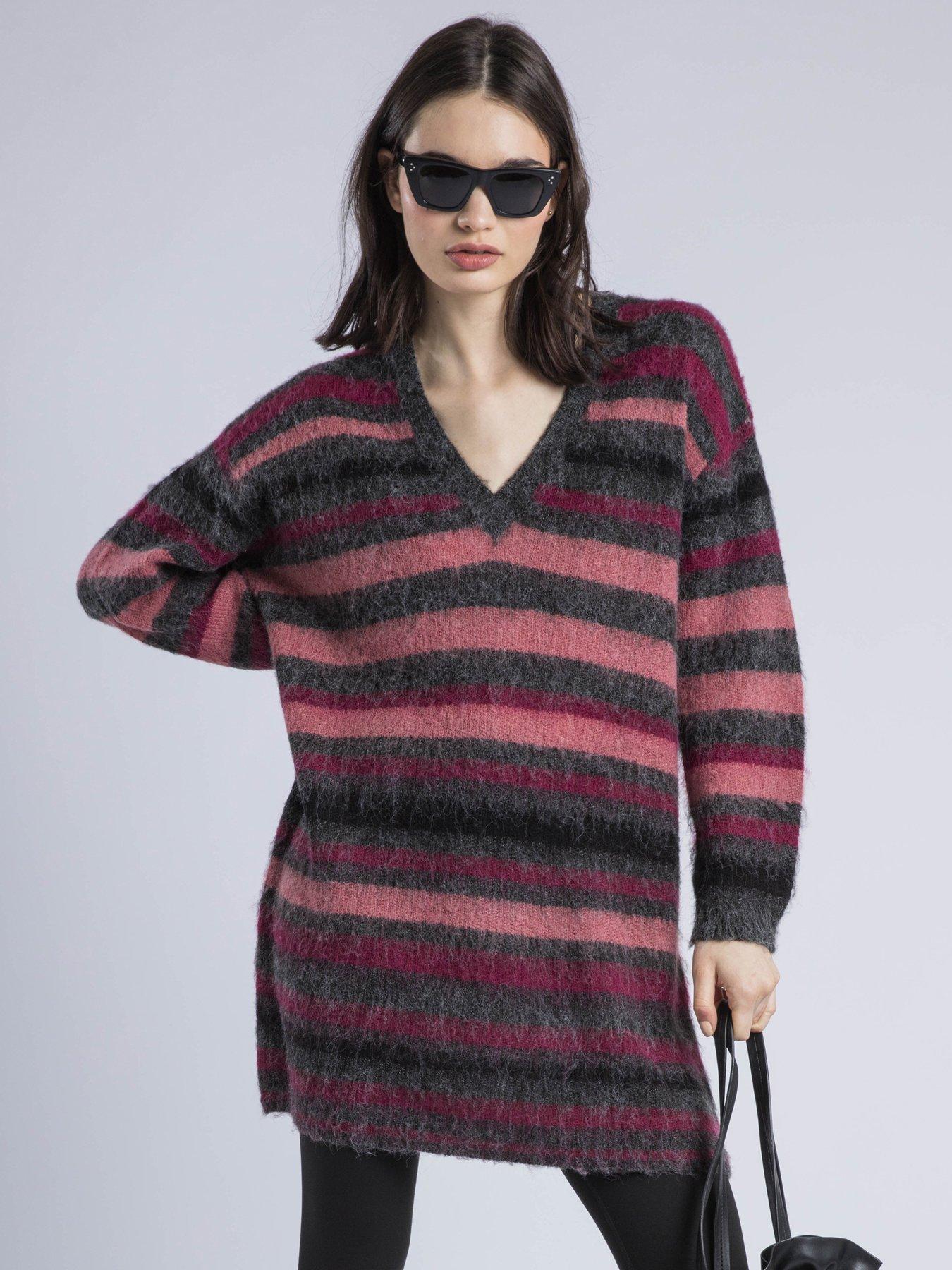 front image of religion-saint-jumper-v-neck-jumper-dress-grey