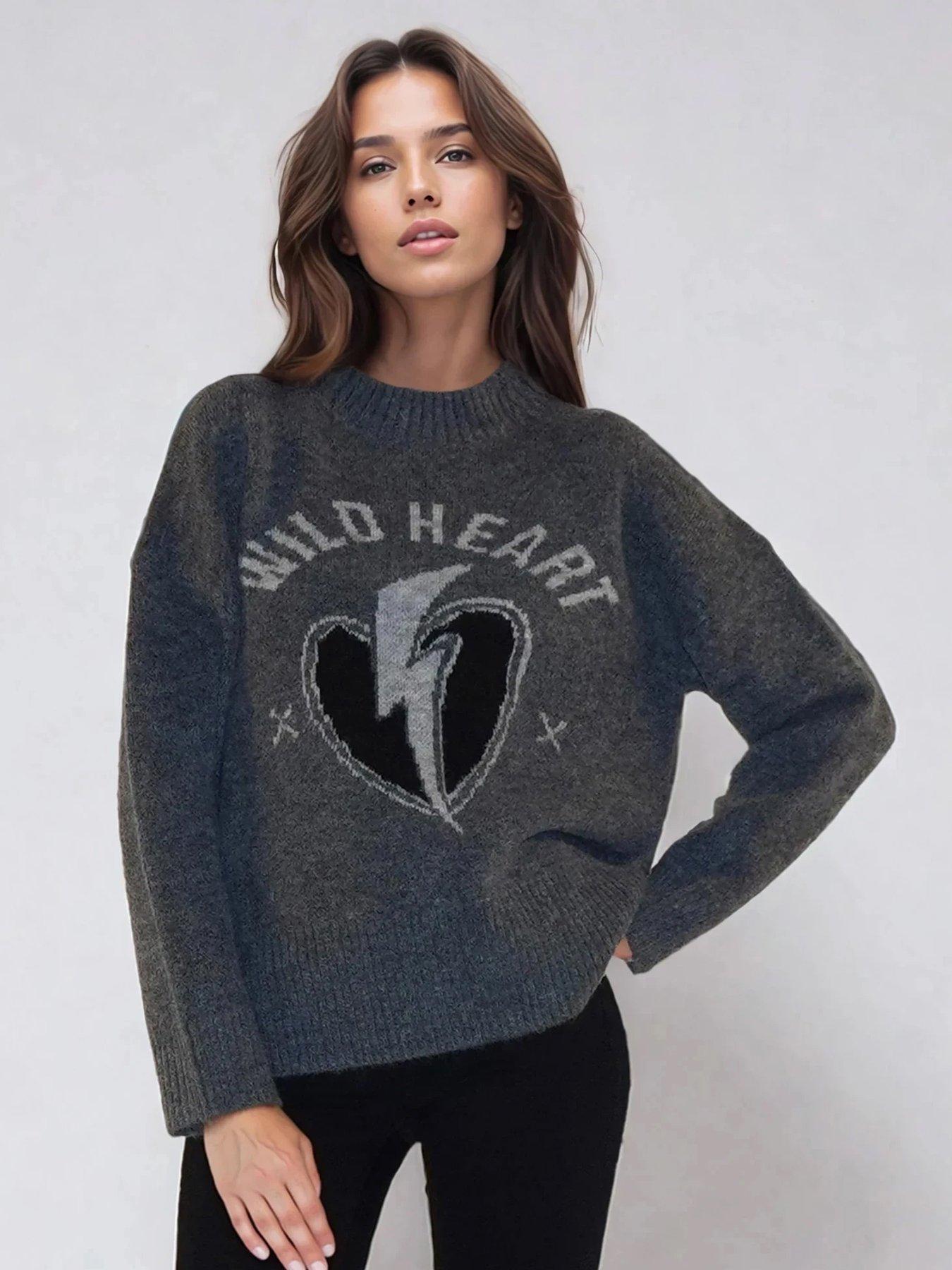  image of religion-wild-heart-crew-neck-jumper-grey