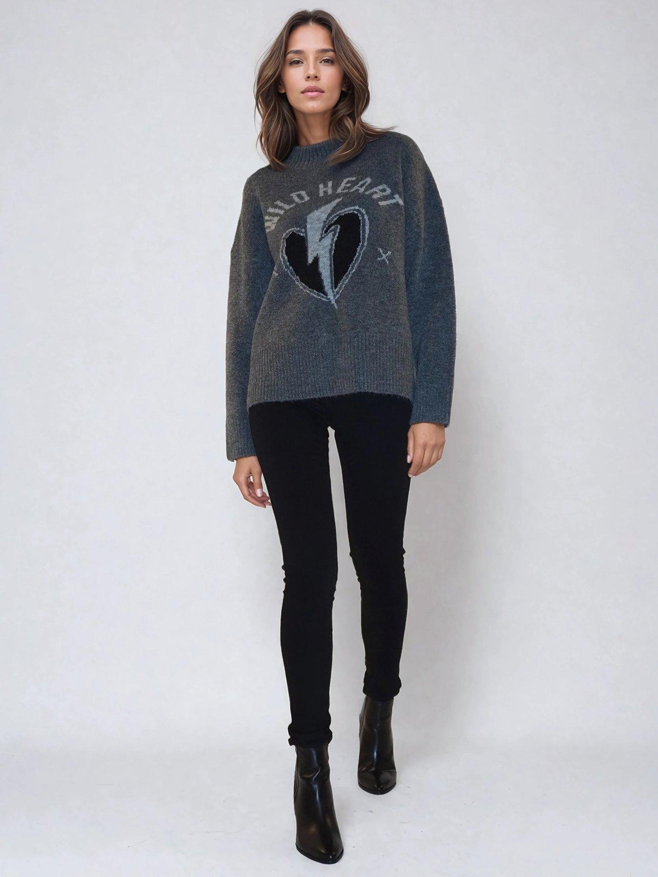  image of religion-wild-heart-crew-neck-jumper-grey
