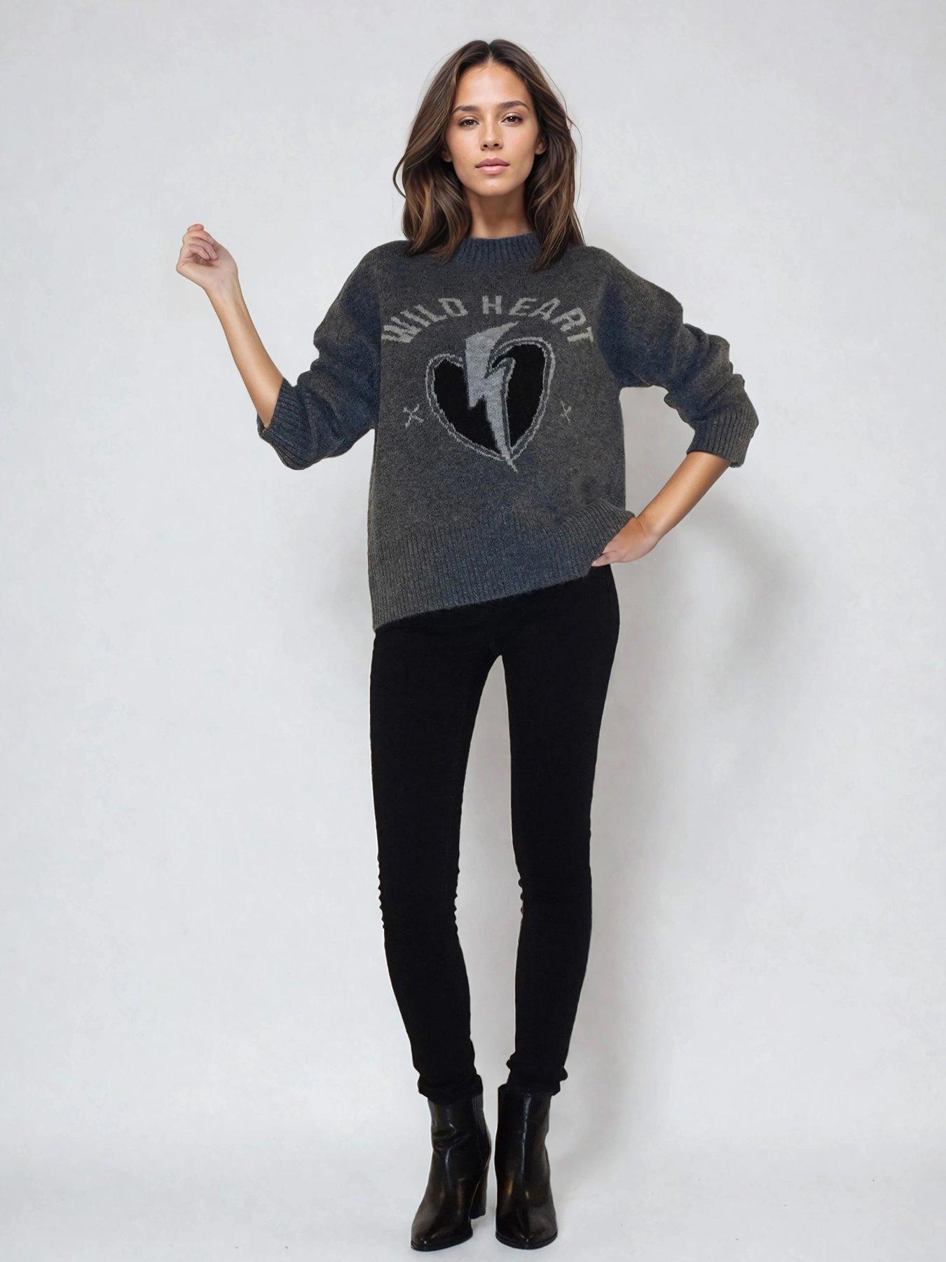  image of religion-wild-heart-crew-neck-jumper-grey