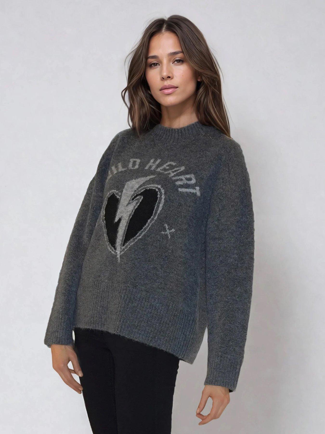  image of religion-wild-heart-crew-neck-jumper-grey