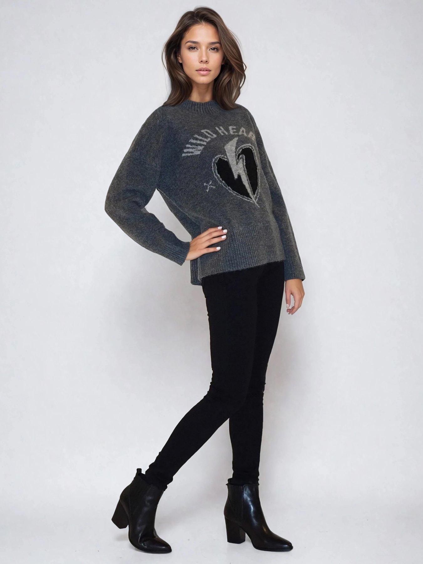  image of religion-wild-heart-crew-neck-jumper-grey