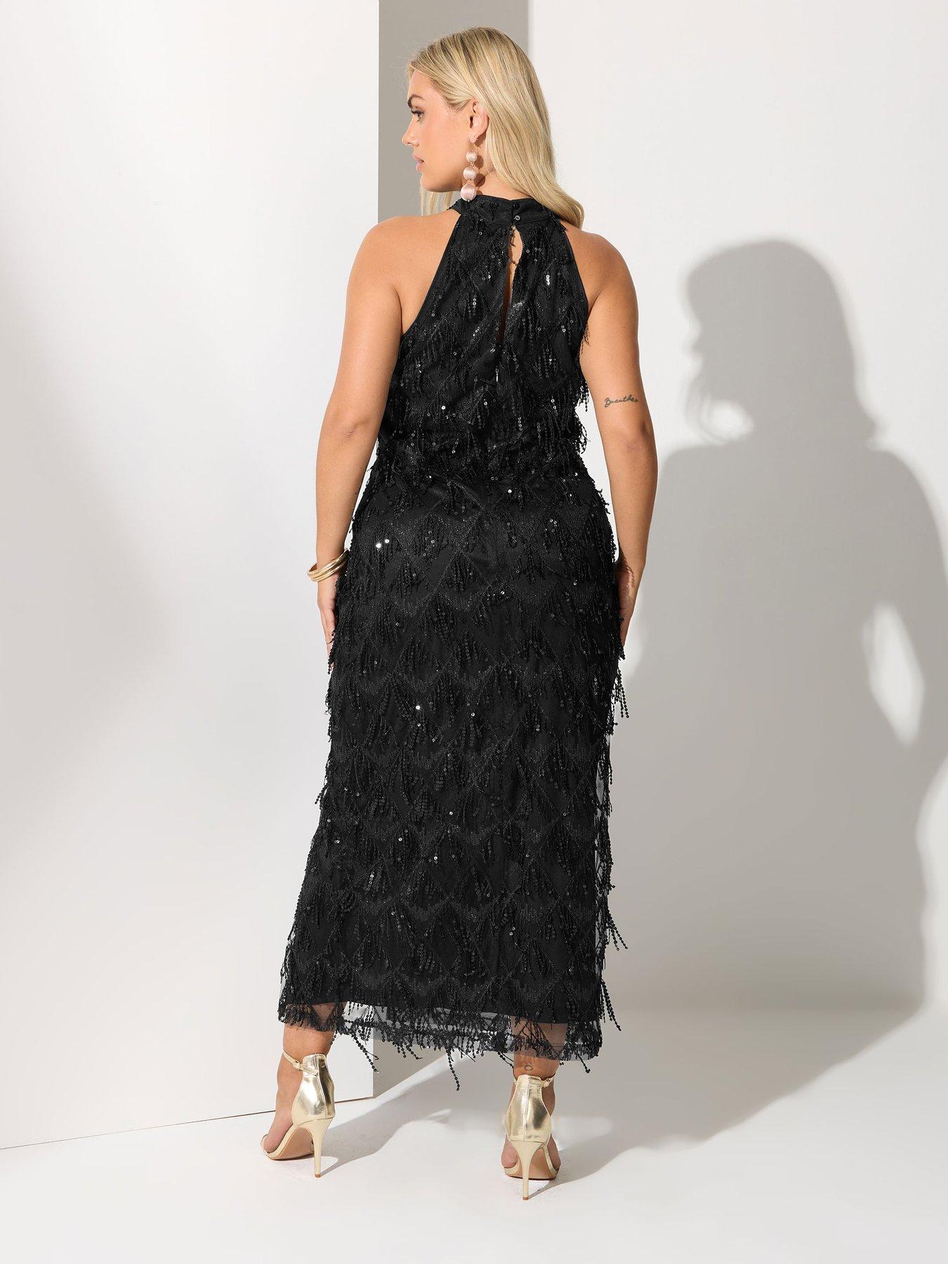 Image 2 of 4 of Yours Curve Sequin Tassel Choker Dress - Black