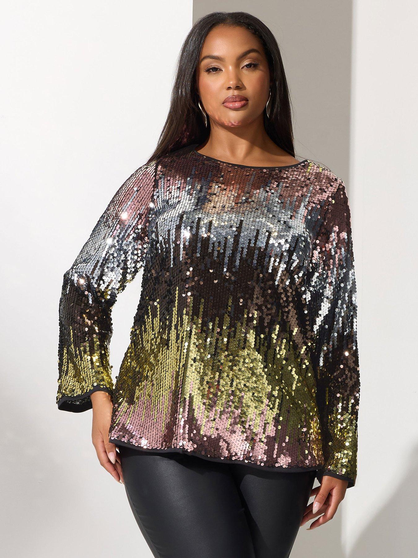 undefined Curve Multi Bow Back Sequin Ombre Top - Pink