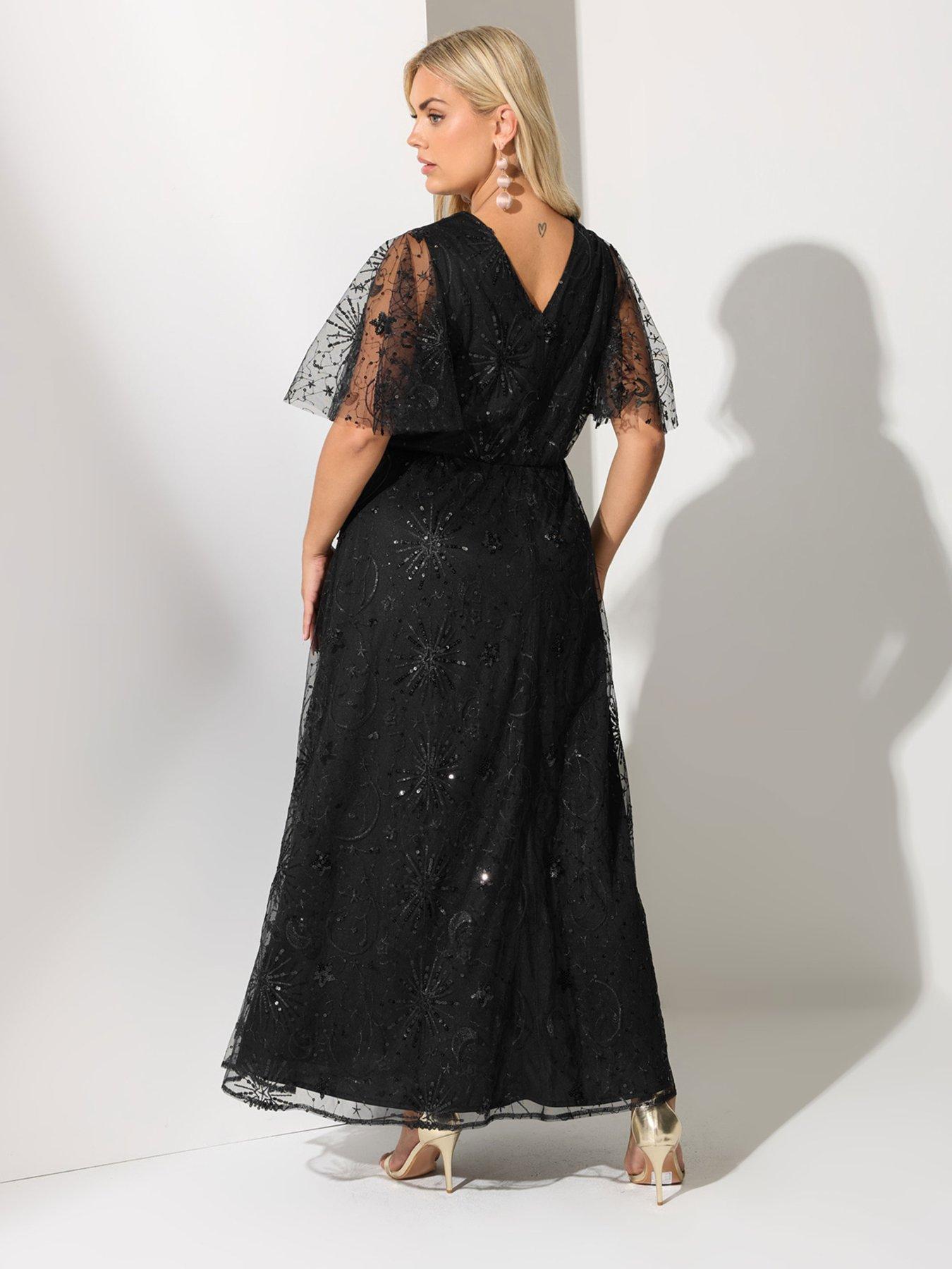 Image 2 of 4 of Yours Curve Sequin Wrap Maxi Dress - Black