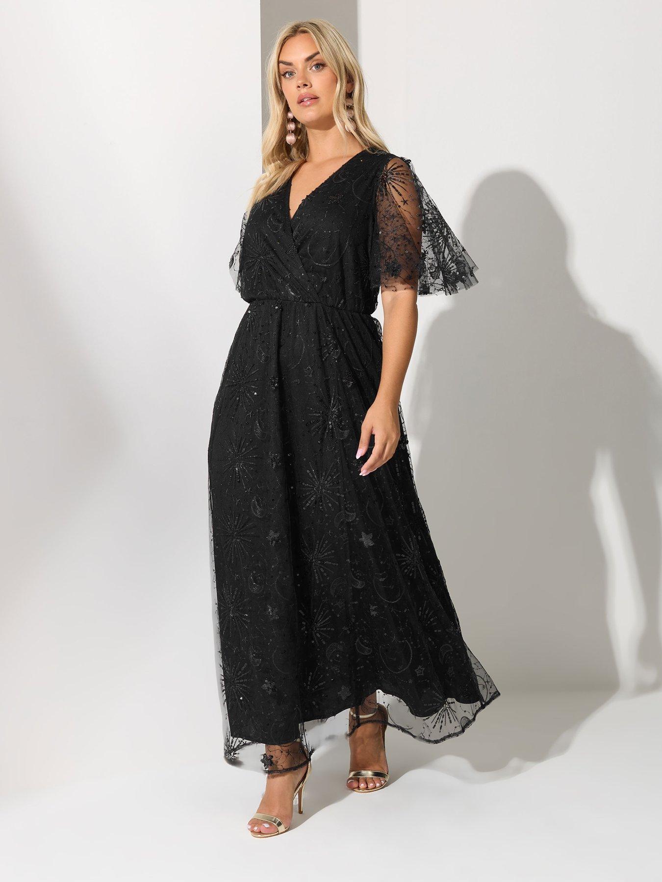Image 3 of 4 of Yours Curve Sequin Wrap Maxi Dress - Black