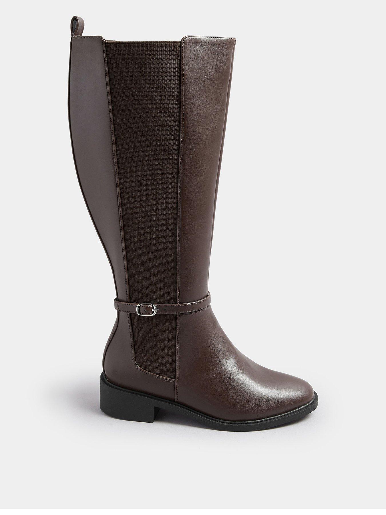 front image of yours-extra-wide-fit-elastic-riding-boot-brown