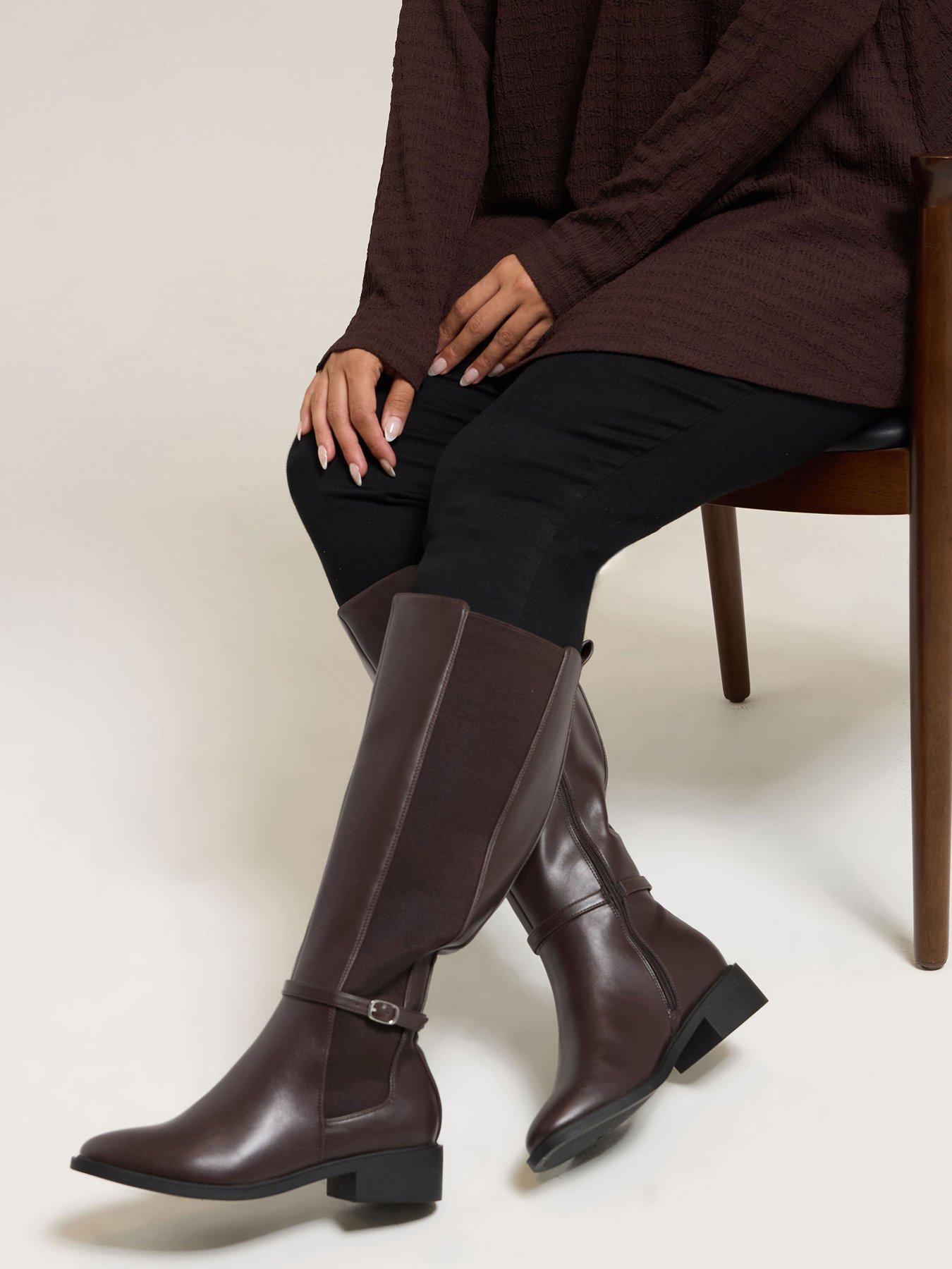  image of yours-extra-wide-fit-elastic-riding-boot-brown