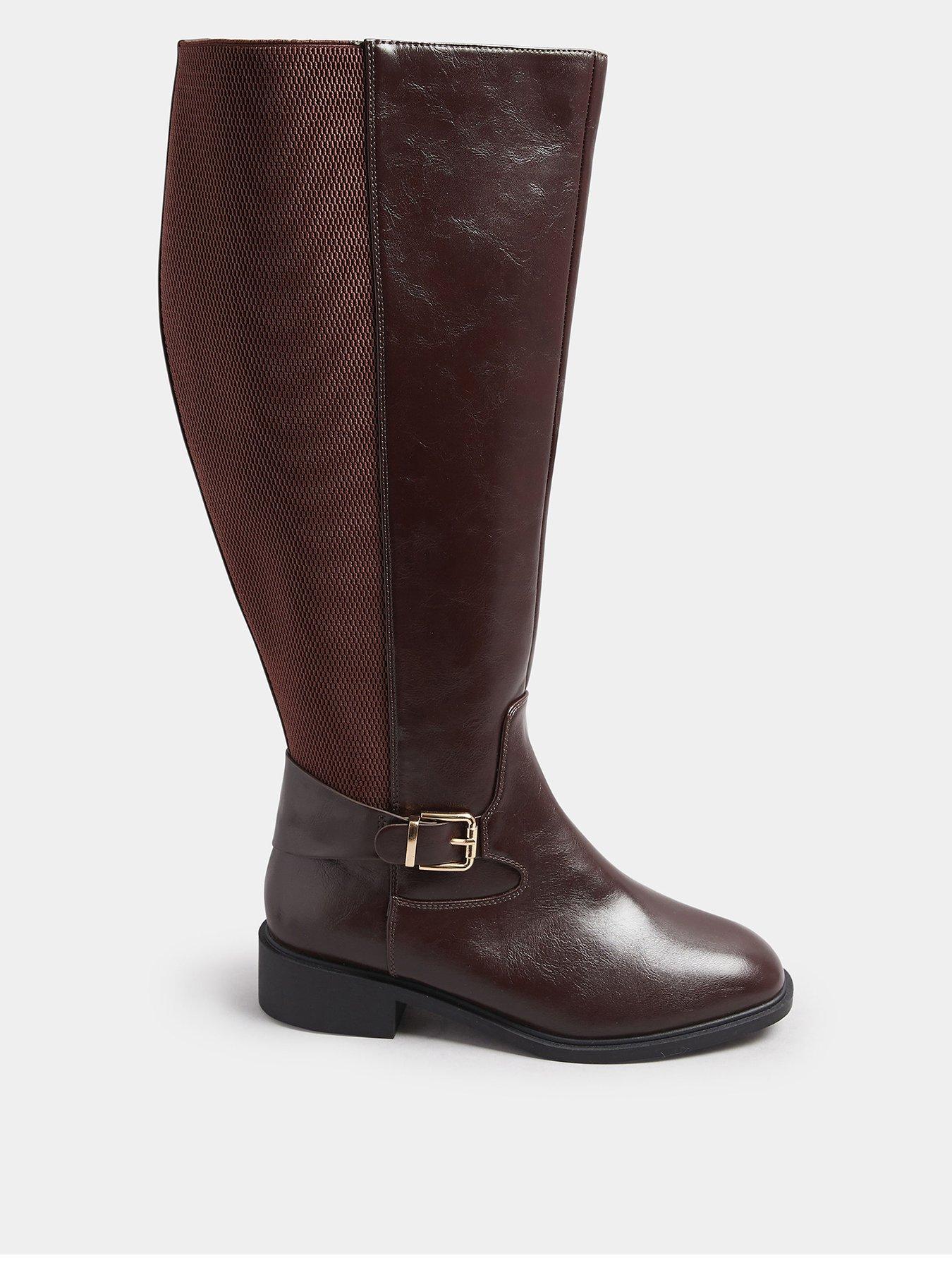 Yours Extra Wide Fit Buckle Stretch Knee Boot - Brown