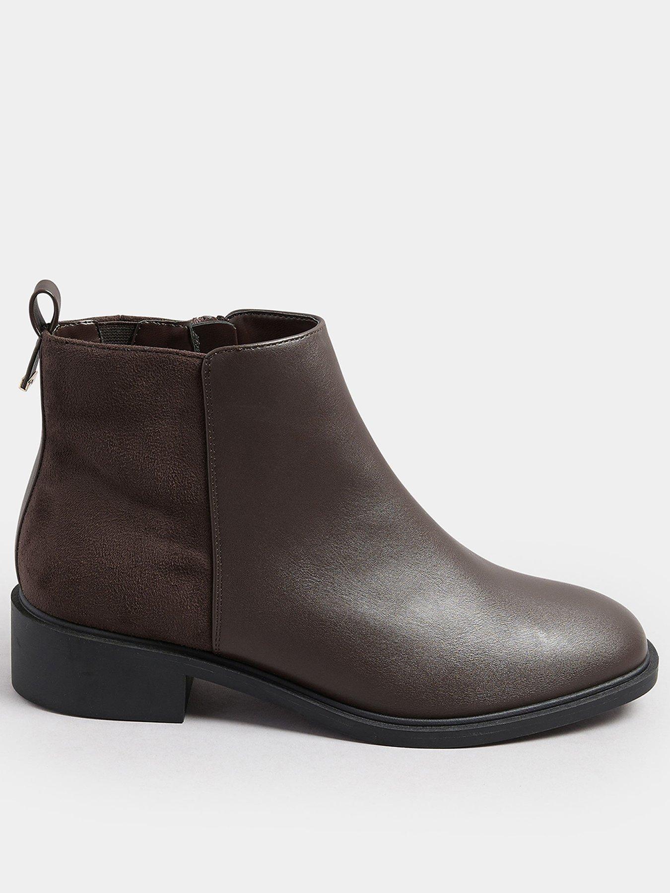 Image 1 of 4 of Yours Wide Fit Metal Trim Ankle Boot - Brown