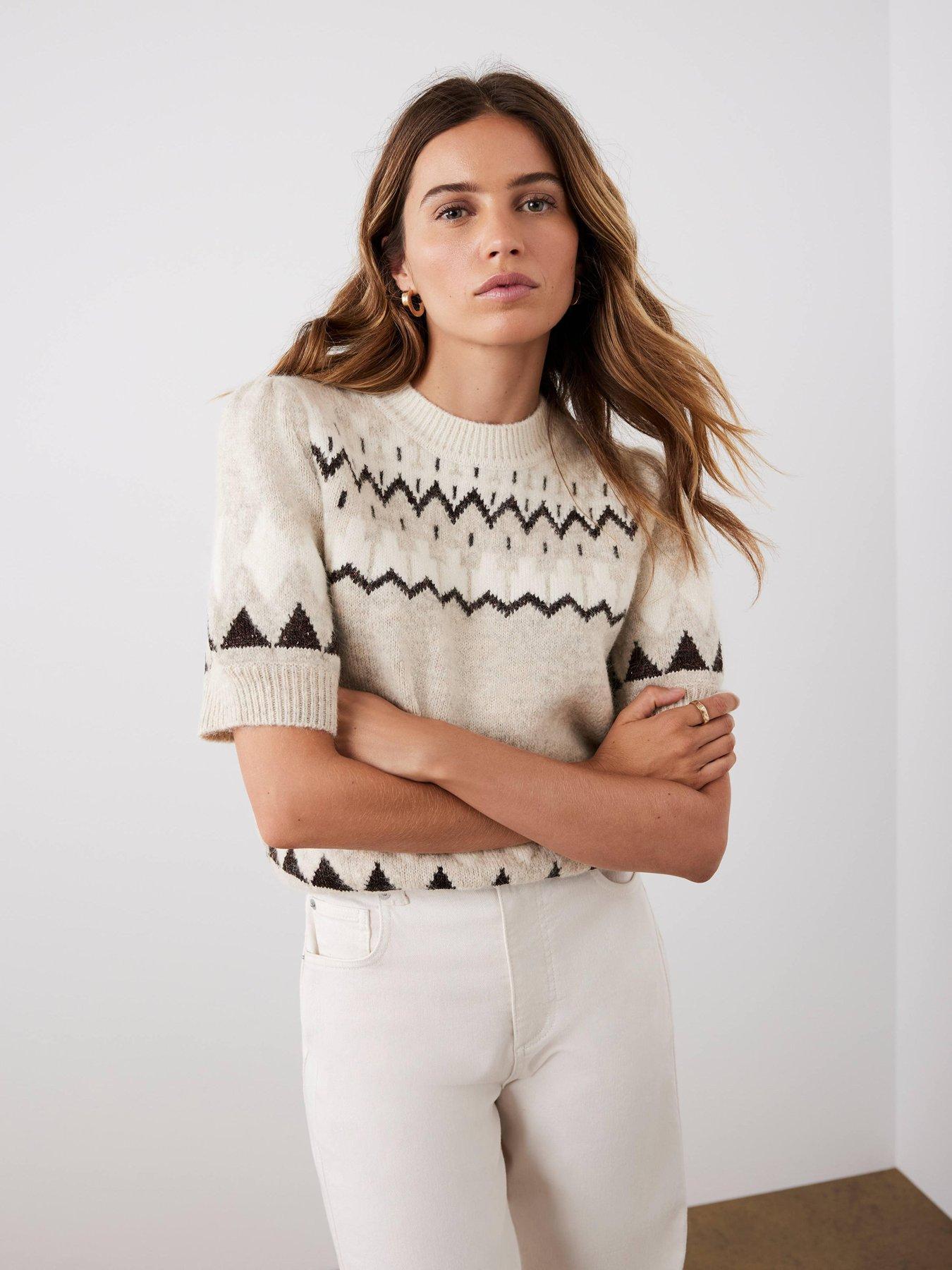 Image 2 of 6 of Mint Velvet Neutral Sequin Fairisle Top - Cream