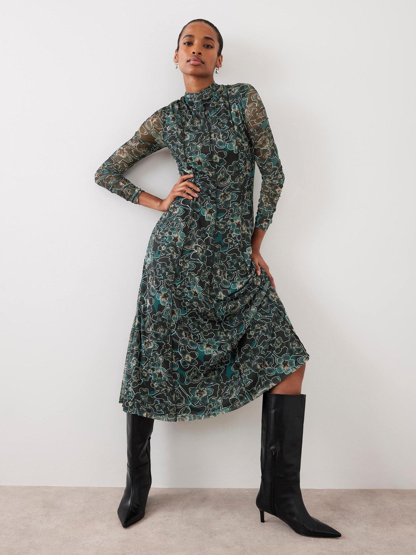 undefined Floral Print Mesh Midi Dress