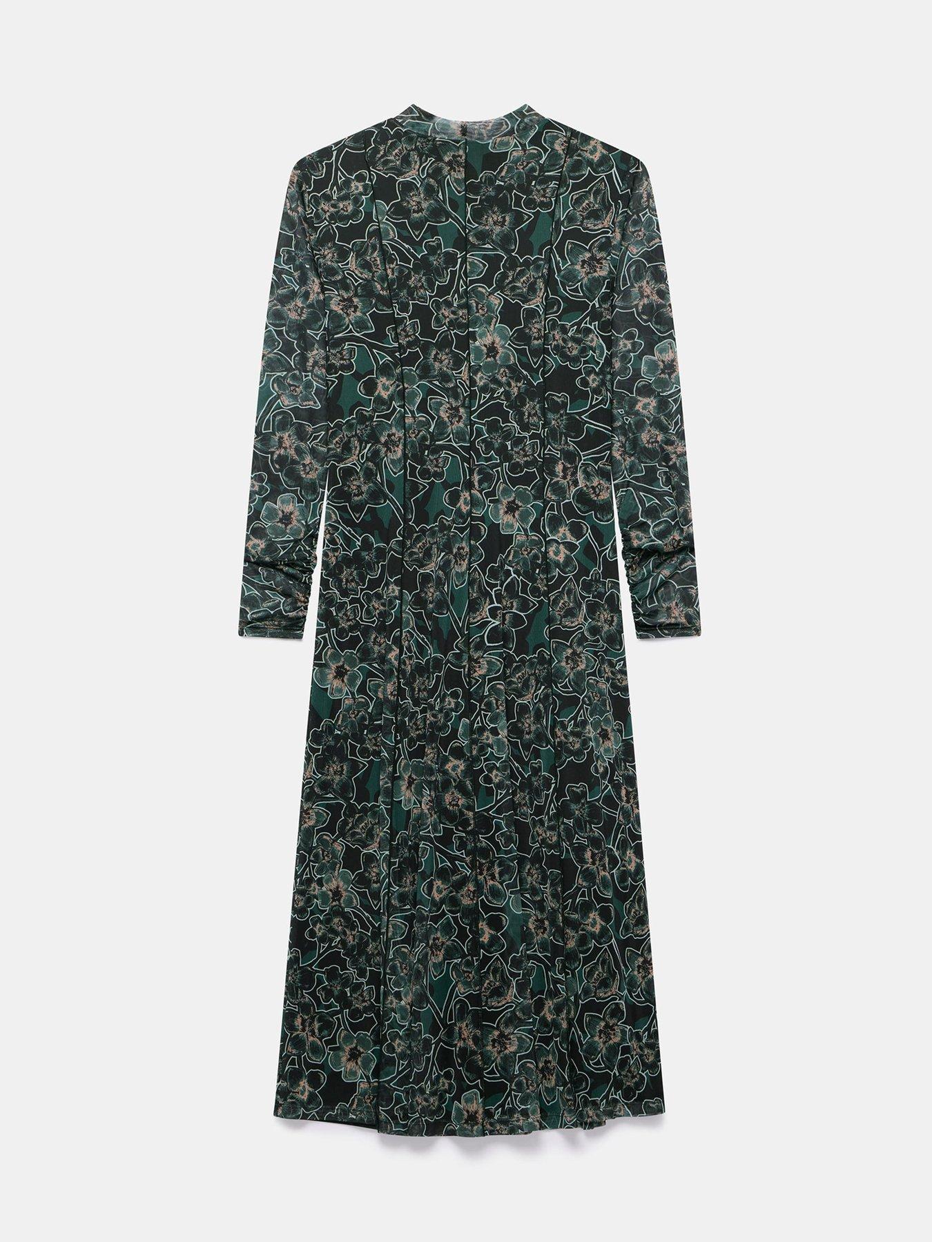 Mint Velvet Floral Print Mesh Midi Dress - Green | Littlewoods