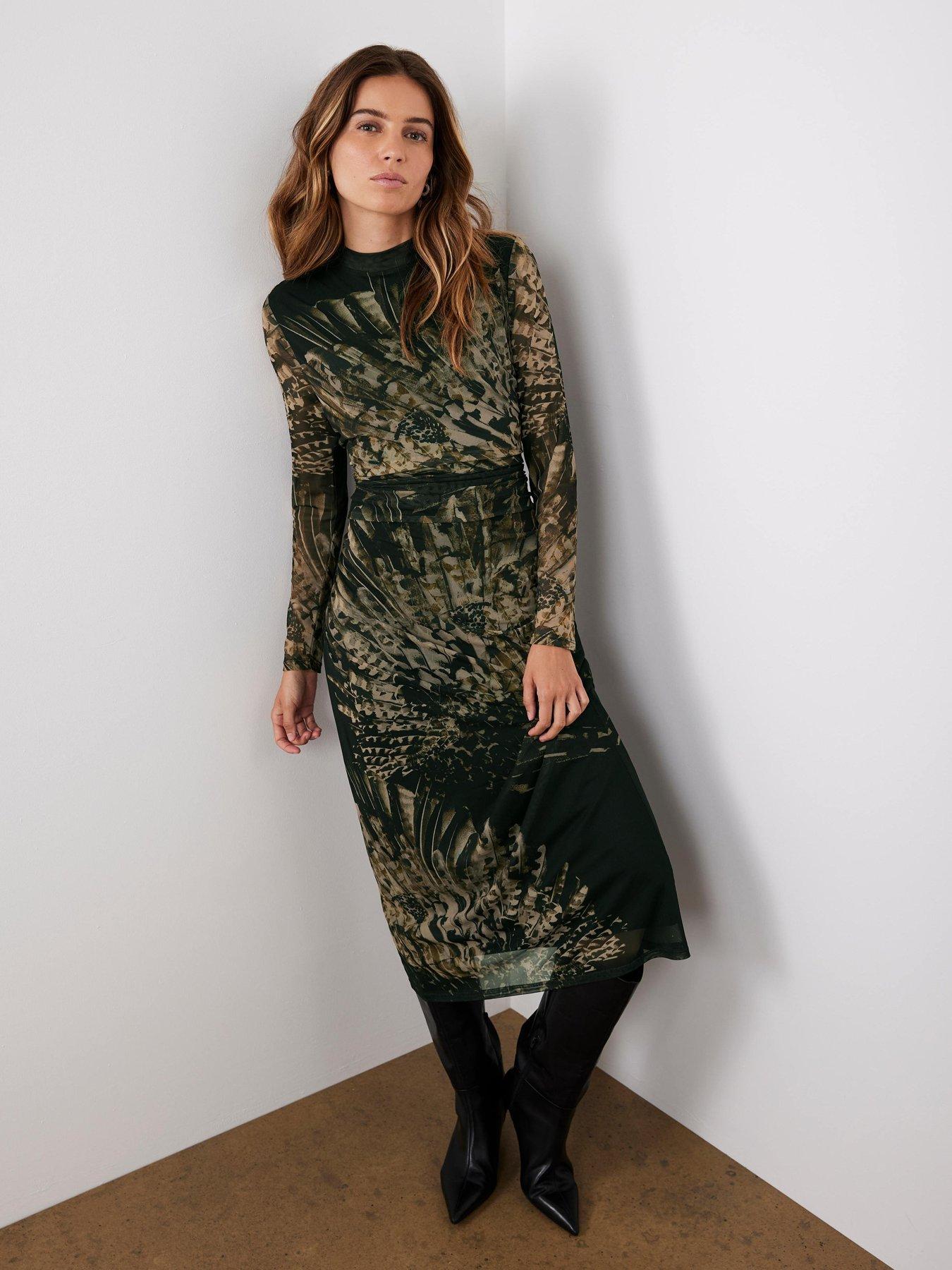 undefined Abstract Print Mesh Midi Dress