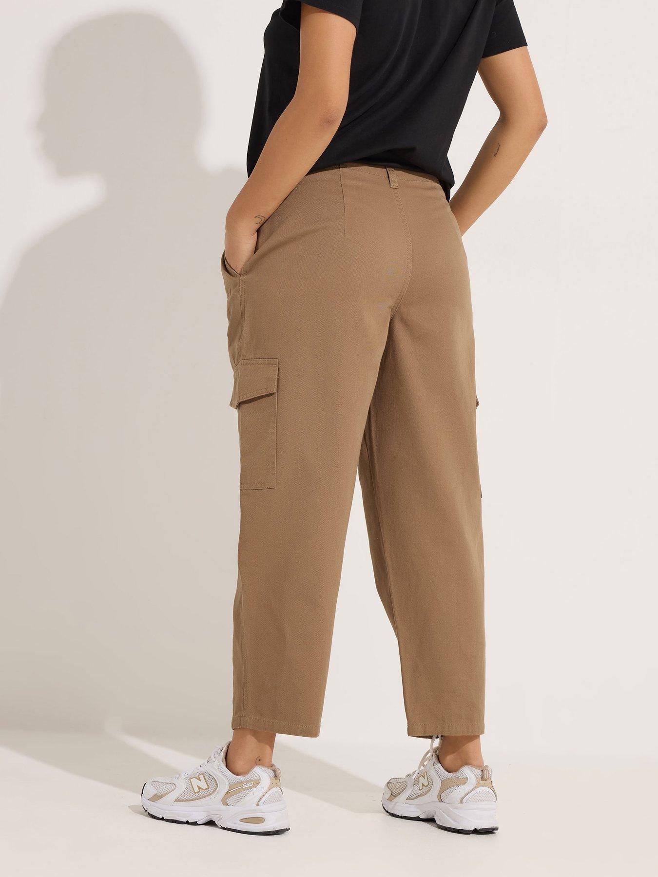 stillFront image of pixiegirl-petite-barrel-leg-cargo-trouser-brown