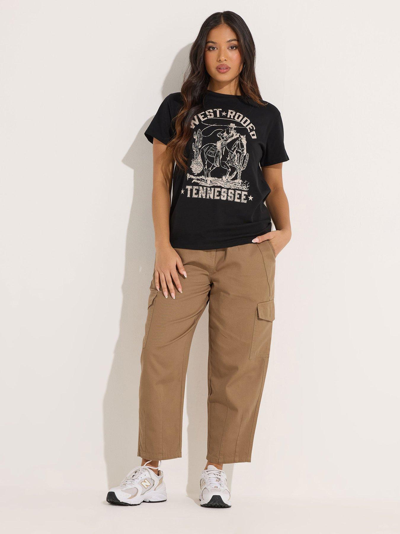  image of pixiegirl-petite-barrel-leg-cargo-trouser-brown