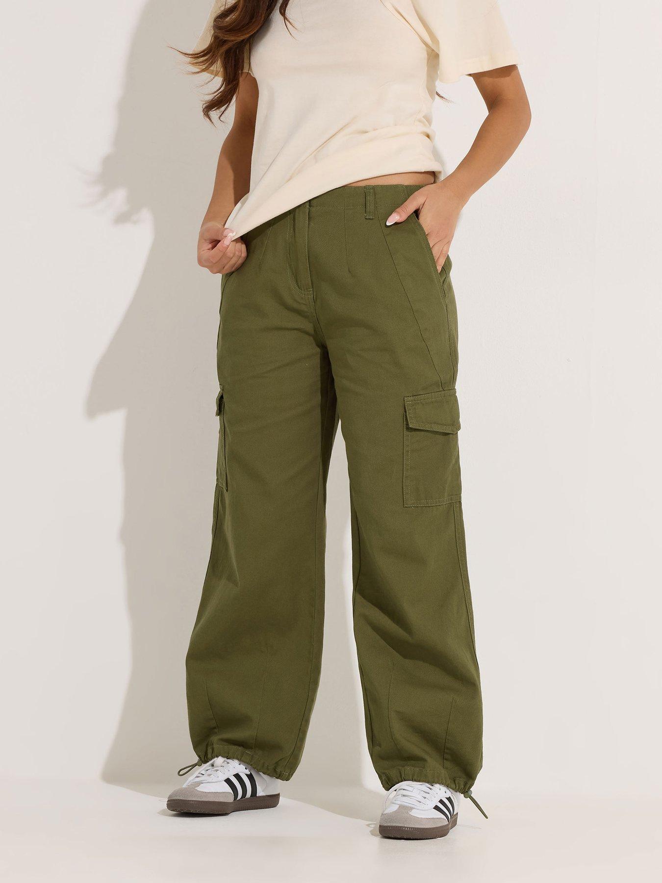 Image 1 of 5 of PixieGirl Petite Cuffed Cargo Trouser - Green