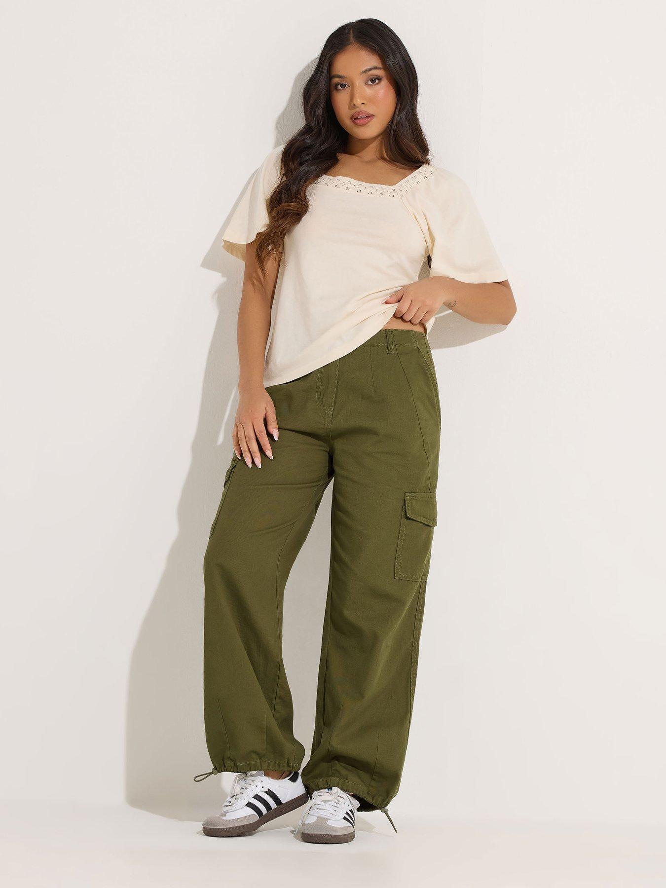 Image 3 of 5 of PixieGirl Petite Cuffed Cargo Trouser - Green