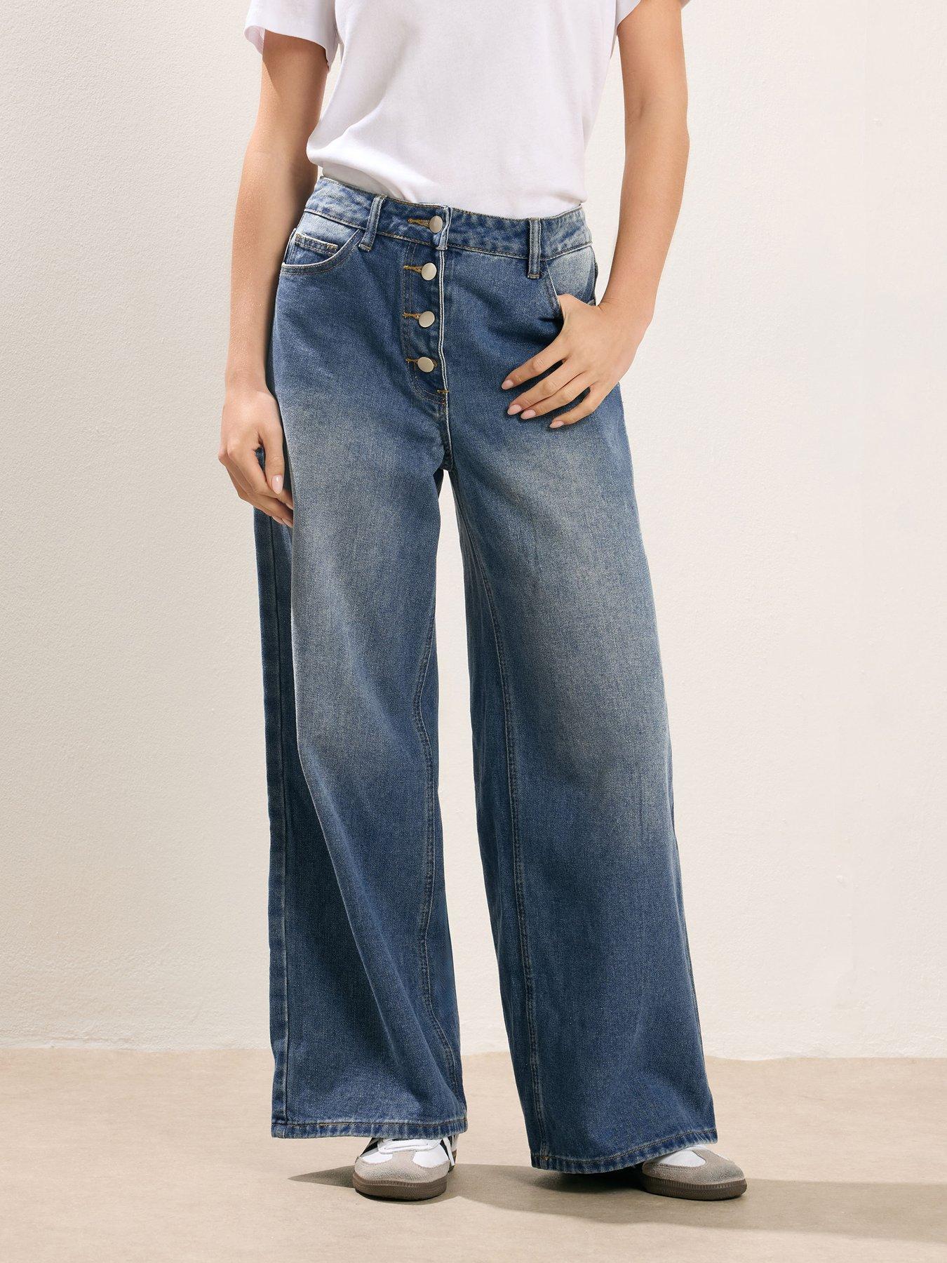 PixieGirl Petite Button Front Wide Leg Jean