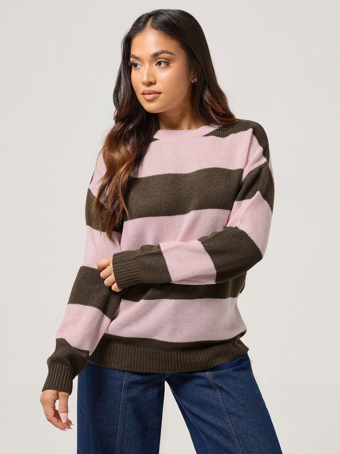 Image 1 of 4 of PixieGirl Petite Stripe Jumper - Brown