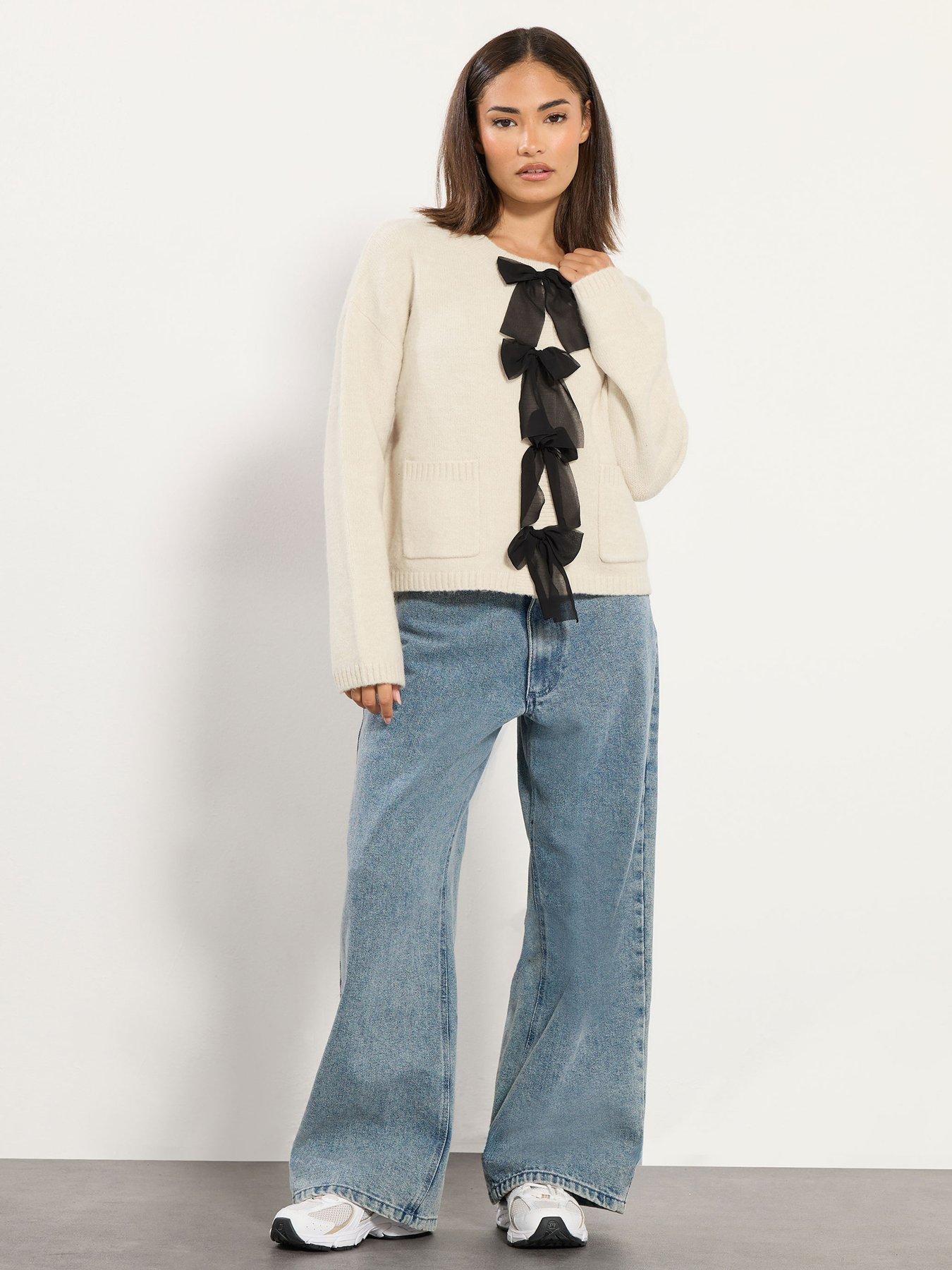  image of pixiegirl-petite-bow-front-cardigan-ivory