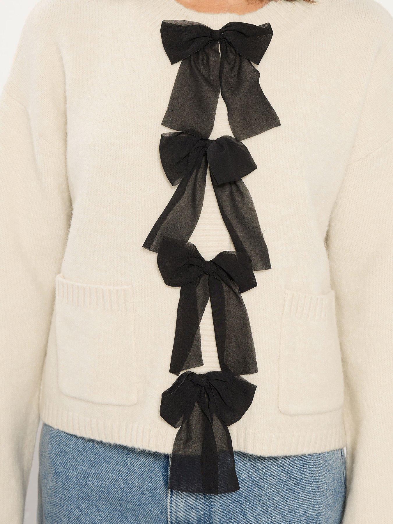  image of pixiegirl-petite-bow-front-cardigan-ivory